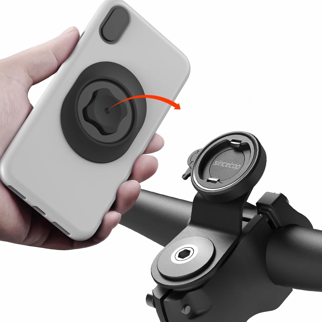 sincetop Support Telephone Velo, Porte Smartphone Vélo pour Guidon et Potence de vélo de Montagne, Fixation/Détachement Rapide pour VTT/Vélo de Route【Sér. C-1re gén.】