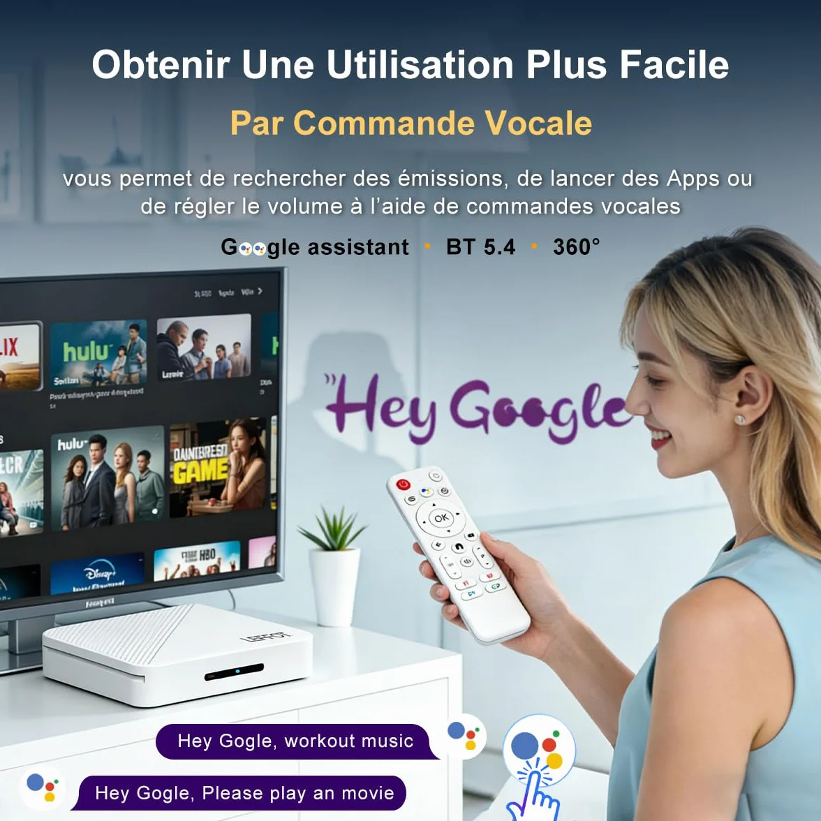 Android 14.0 TV Box 2026, 2Go RAM + 16Go ROM, LEFFOT H313 4K Ultra HD Boitier IP-TV pour Streaming, Support 2.4/5G WiFi 6, 100M Ethernet, Contrôle Vocal, BT 5.4, USB 3.0, HDR10, RK3518 Quad-Core A53