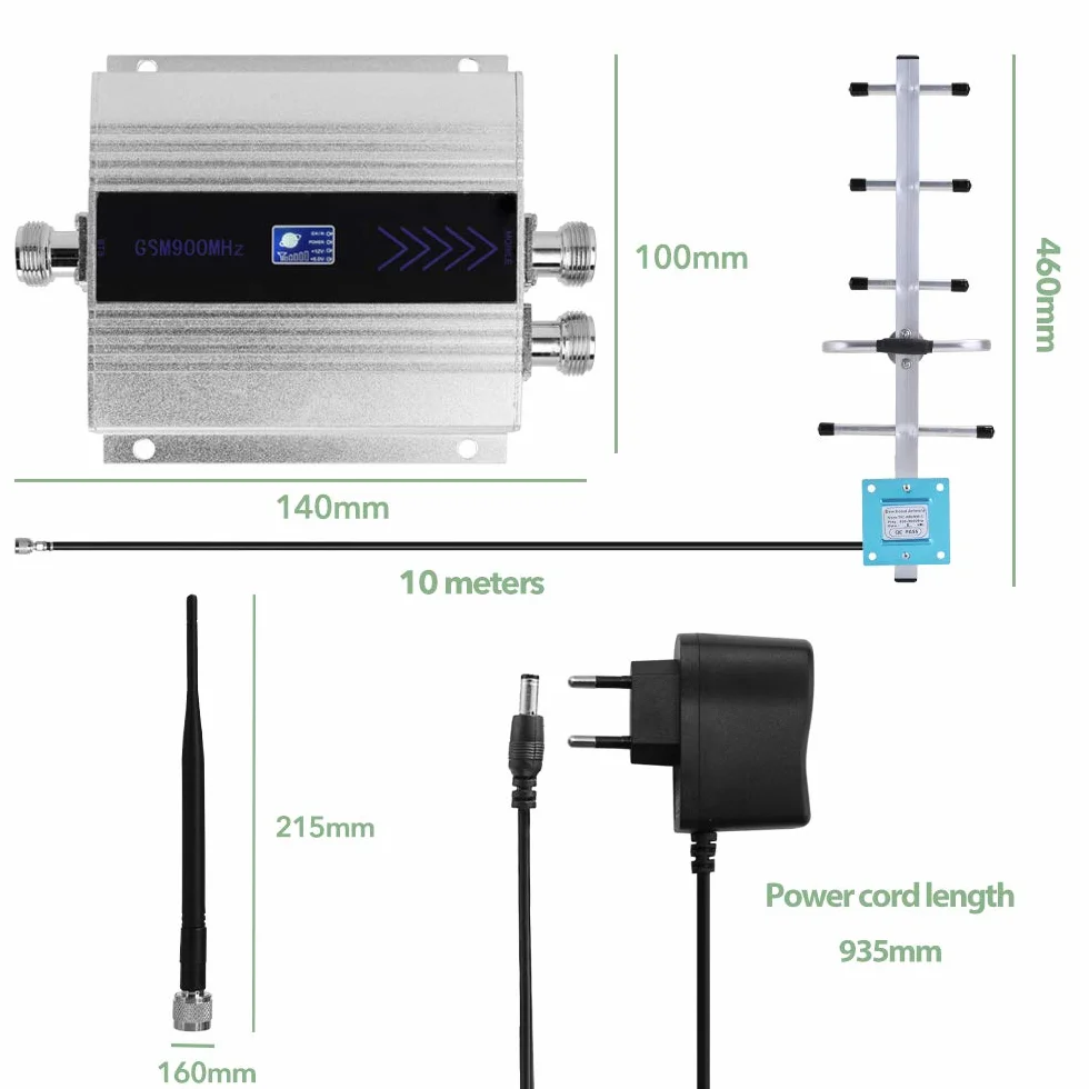 Geevorks GSM900 MHz Amplificateur de signal de téléphone portable à double extrémité, répéteur de signal de téléphone cellulaire avec écran LCD + antenne Yagi