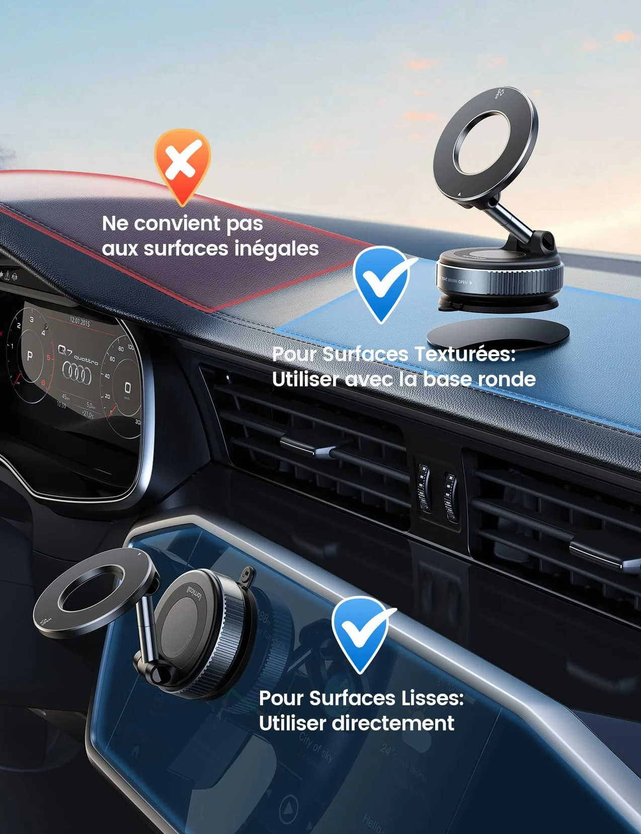 Lamicall Support Telephone Voiture pour MagSafe - [Ventouse à Vide & 24X N55] 360° Rotation, Porte Voiture pour Tableau de Bord/Pare-Brise, Support Magnétique pour iPhone 17 16 15, Autres Smartphones