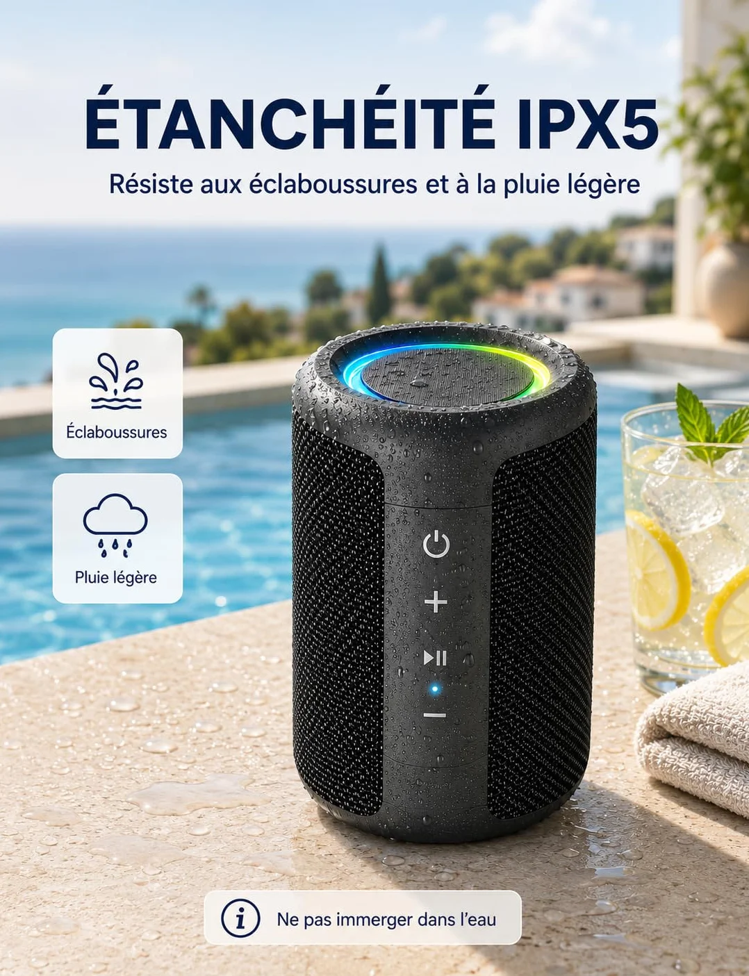 Enceinte Bluetooth Portable 15W Bluetooth 5.3 15H Autonomie Mini Haut-Parleur sans Fil TWS IPX5 Étanche