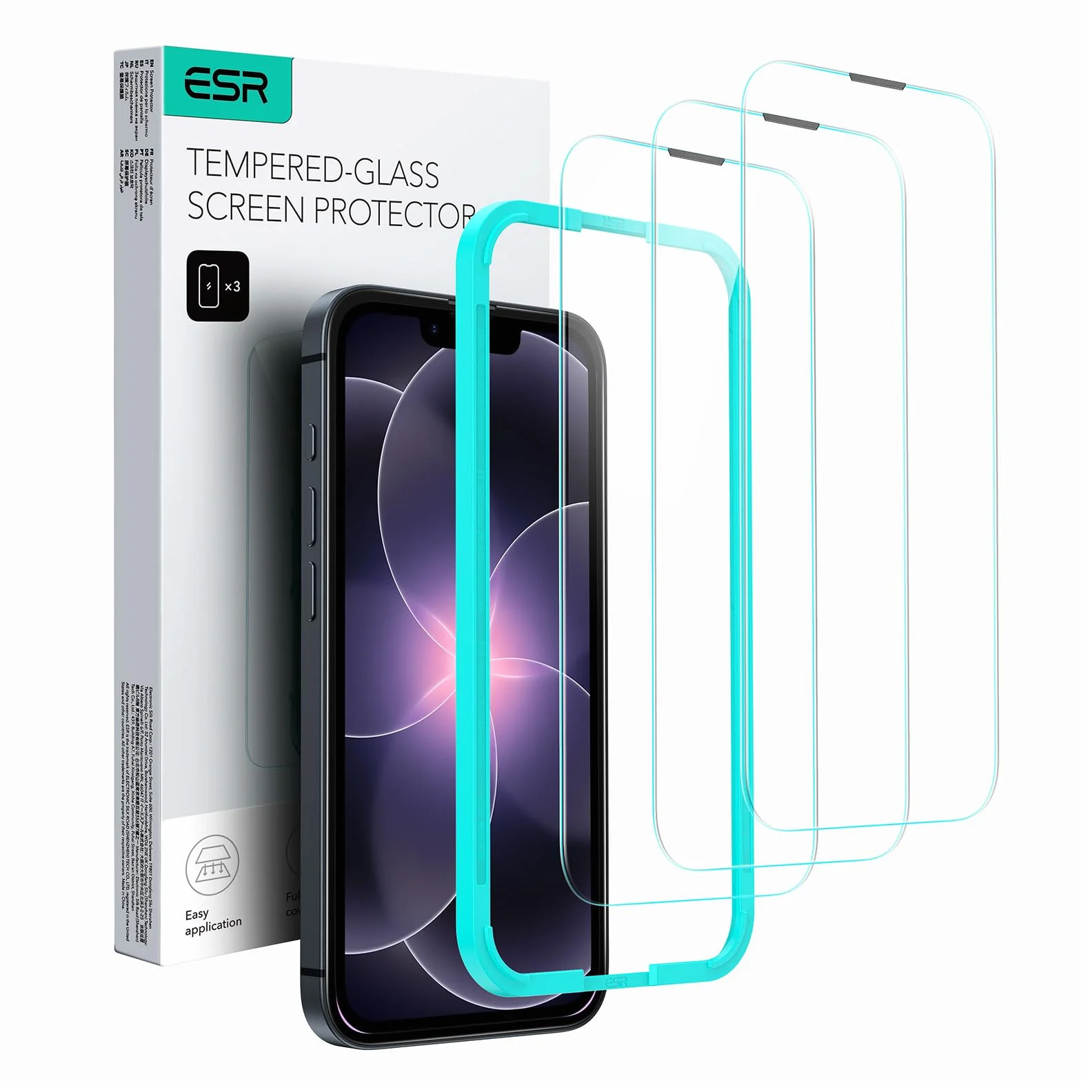 ESR 3 Pièces Verre Trempé pour iPhone 17e/iPhone 16e/iPhone 14/iPhone 13/iPhone 13 Pro, Cadre D'installation Facile, Ultra Résistant, Film Protection écran, Anti-rayures, Protection Militaire