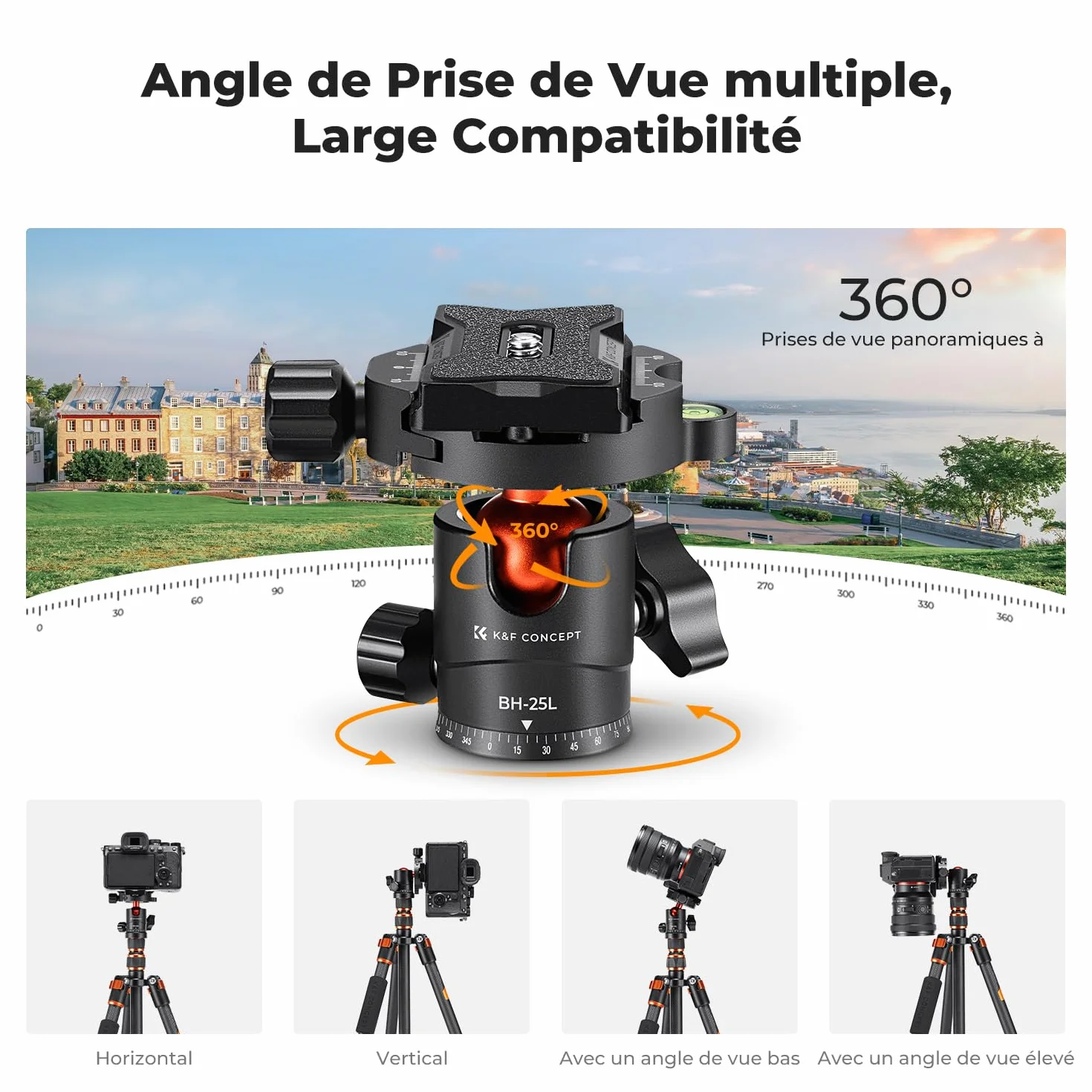 K&F Concept Trepied Carbone Monopode Appareil Photo 153cm, Trépied Professionel Compact A225C0 pour DSLR, Trepied Voyage Leger 5 Sections avec Rotule Metal Sac Transport Inclus Max:8kg