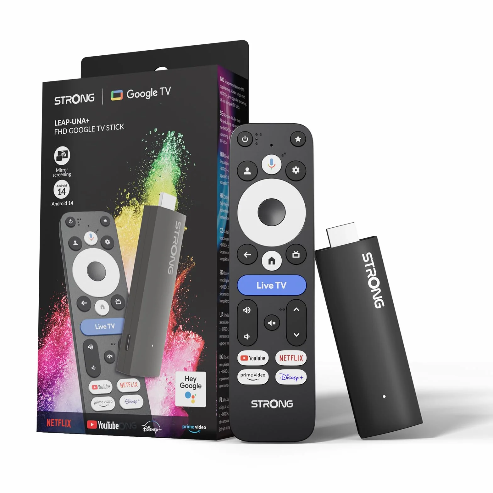 STRONG Leap-UNA+ FHD TV Stick Android 14, 8 Go Stockage, HDR10+, Bluetooth 5, Commande Vocale
