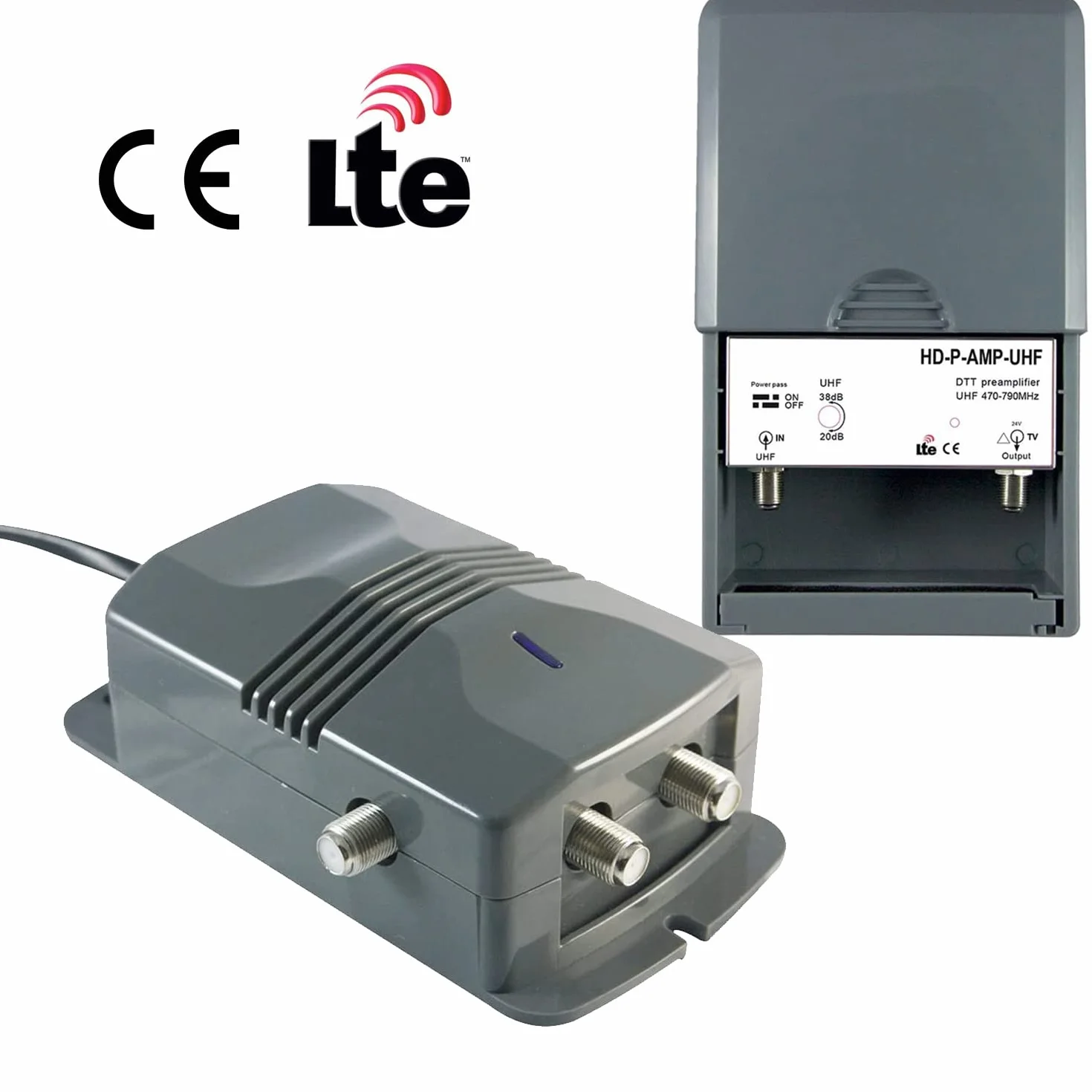 Amplificateur TV TNT HDTV 2 Sorties Gain réglable 15-38 dB LEYF