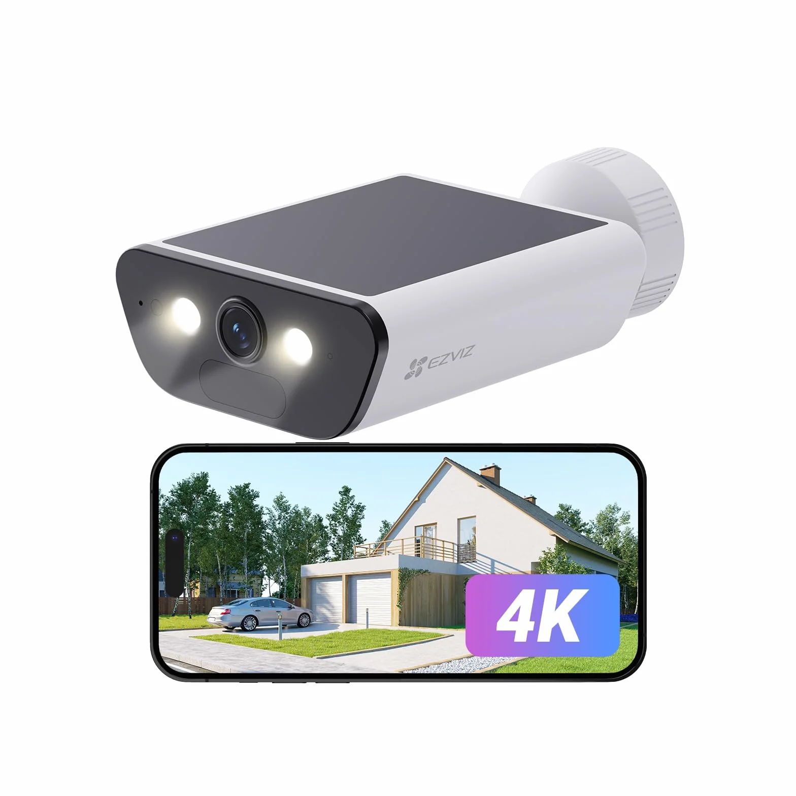 EZVIZ CB5 4K Camera Surveillance WiFi Exterieure sans Fil à Batterie, Camera Solaire Exterieur, Vision Nocturne en Couleure, Détection de Forme Humaine/Véhicule, Défense Active, Étanche IP65, Alexa