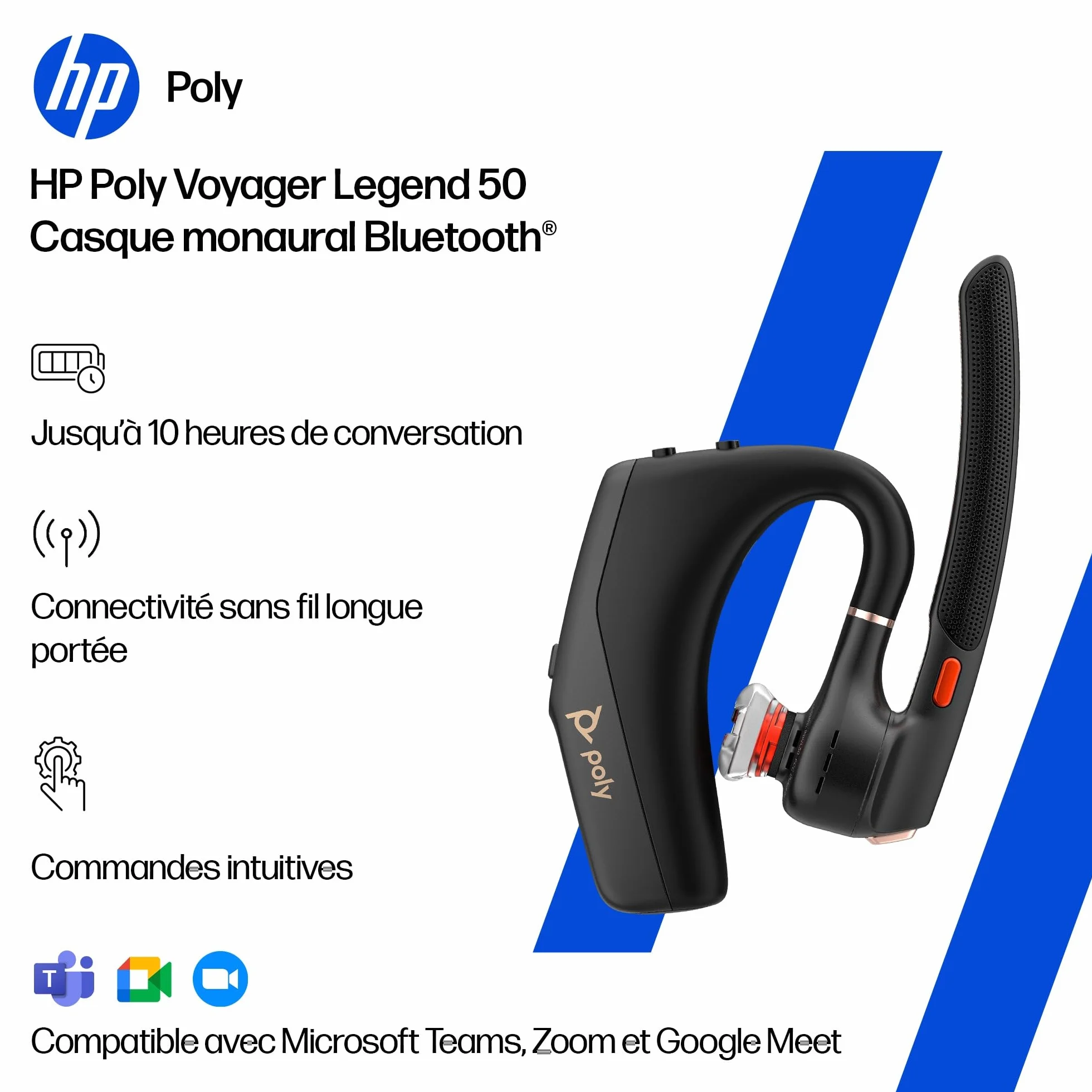 Poly Voyager Legend 50 Casque Customer Special 1 - Casque Bluetooth Simple avec Micro antibruit - Design Ergonomique - Commandes vocales - Léger - Connexion au Mobile/Tablette Via Bluetooth - Noir