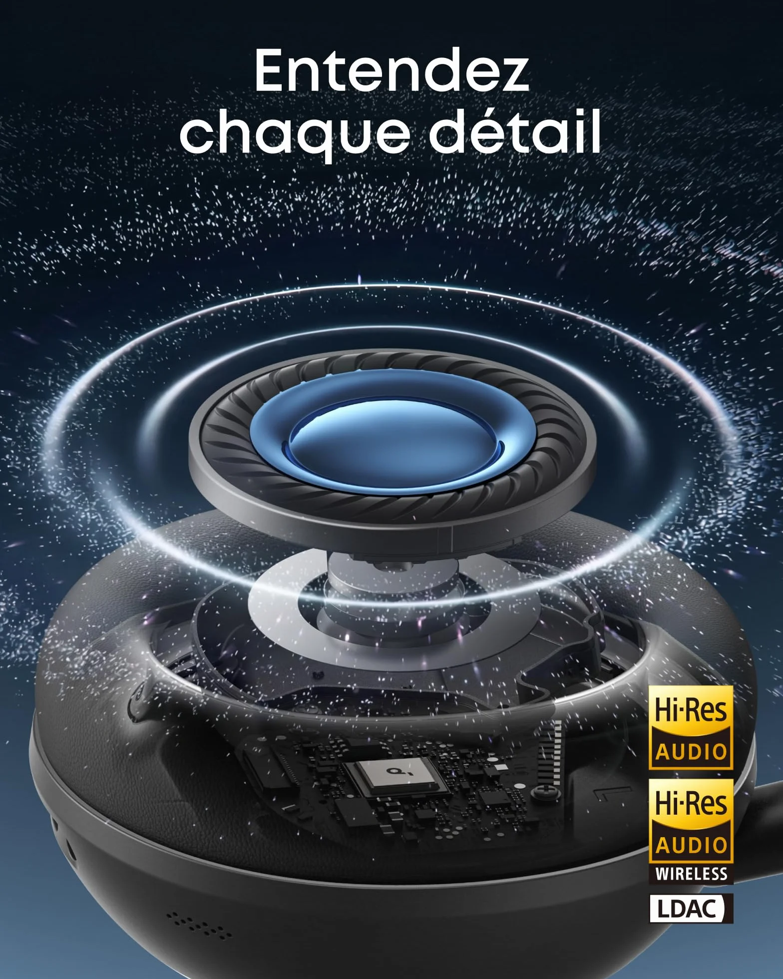 Soundcore Space 2 par Anker, Casque Bluetooth sans Fil, Casque à réduction de Bruit Active, Maintien Confortable, autonomie 50 h, Audio sans Fil LDAC Hi-Res, Double Connexion, Bluetooth 6.1