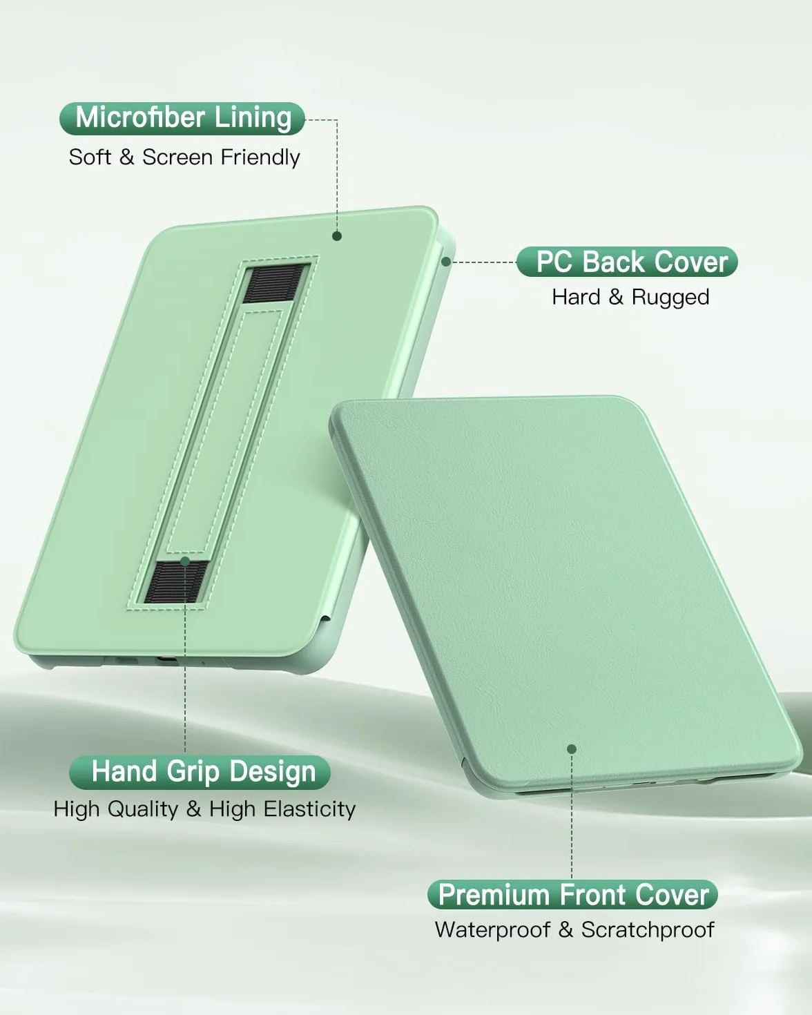 MoKo Étui pour 6" All-New Kindle (11ème Génération - 2024/2022), Couverture de Coque Légère avec Sangle de Poignée Auto Réveil/Sommeil pour Kindle 11e Génération 2024 e-Reader, Agave Vert