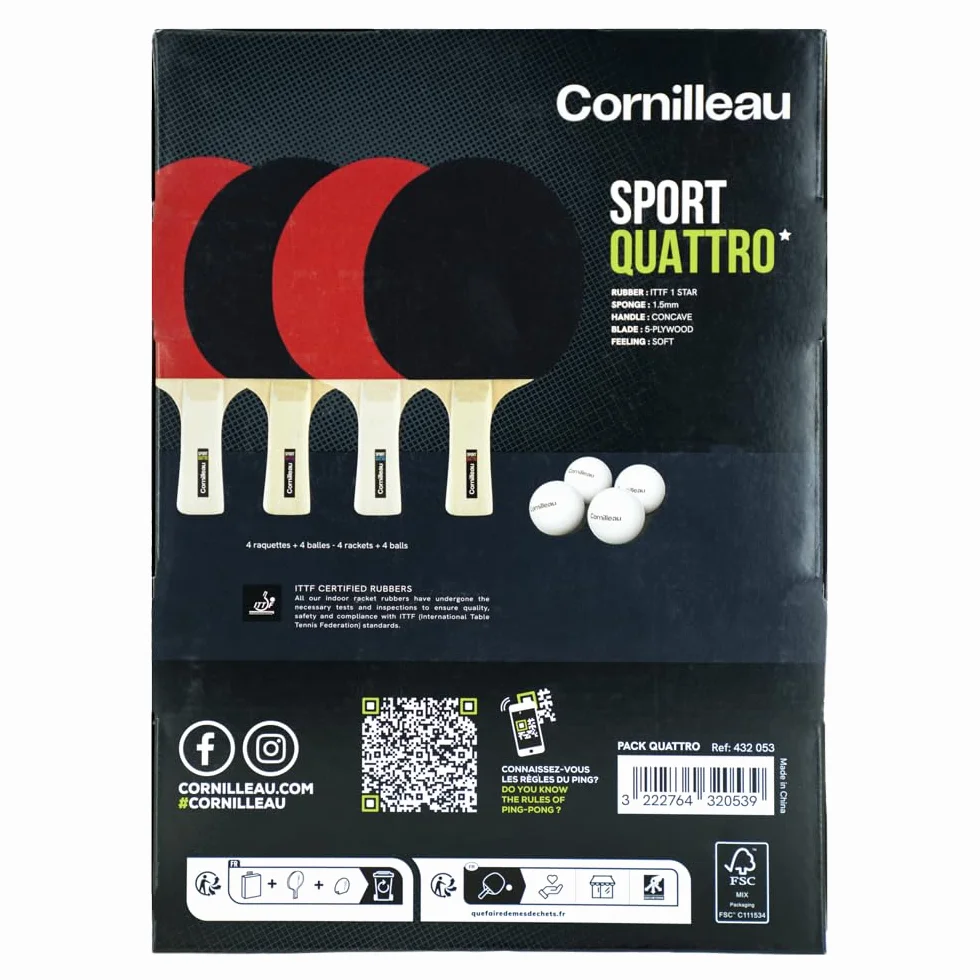 Cornilleau Raquette de Tennis de Table Sport Pack Quattro Noir
