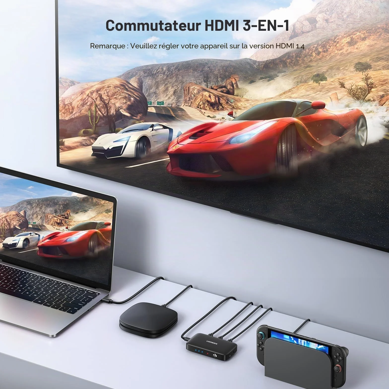 UGREEN Switch HDMI 4K 30Hz Commutateur 3 Entrées 1 Sortie 1080P 60Hz 3D Télécommande IR Compatible avec PS5 PS4 PS3 Switch 2 Xbox One TV Stick Box Chromecast Lecteur Blu Ray DVD Moniteur Projecteur