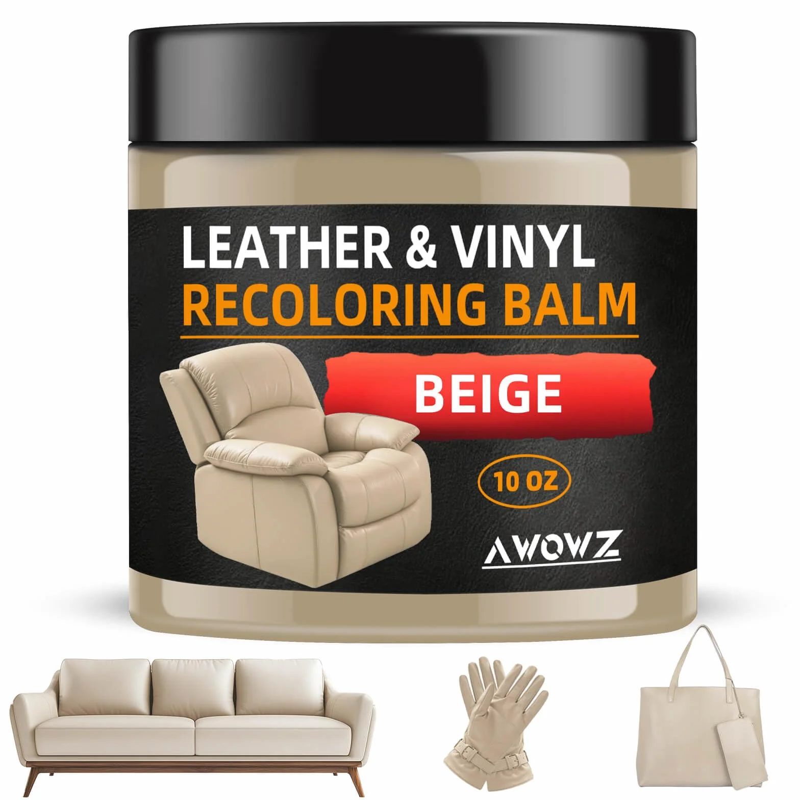 Baume Réparateur Cuir Beige 250ml Rénovateur Colorant Canapé Siège Auto Meubles