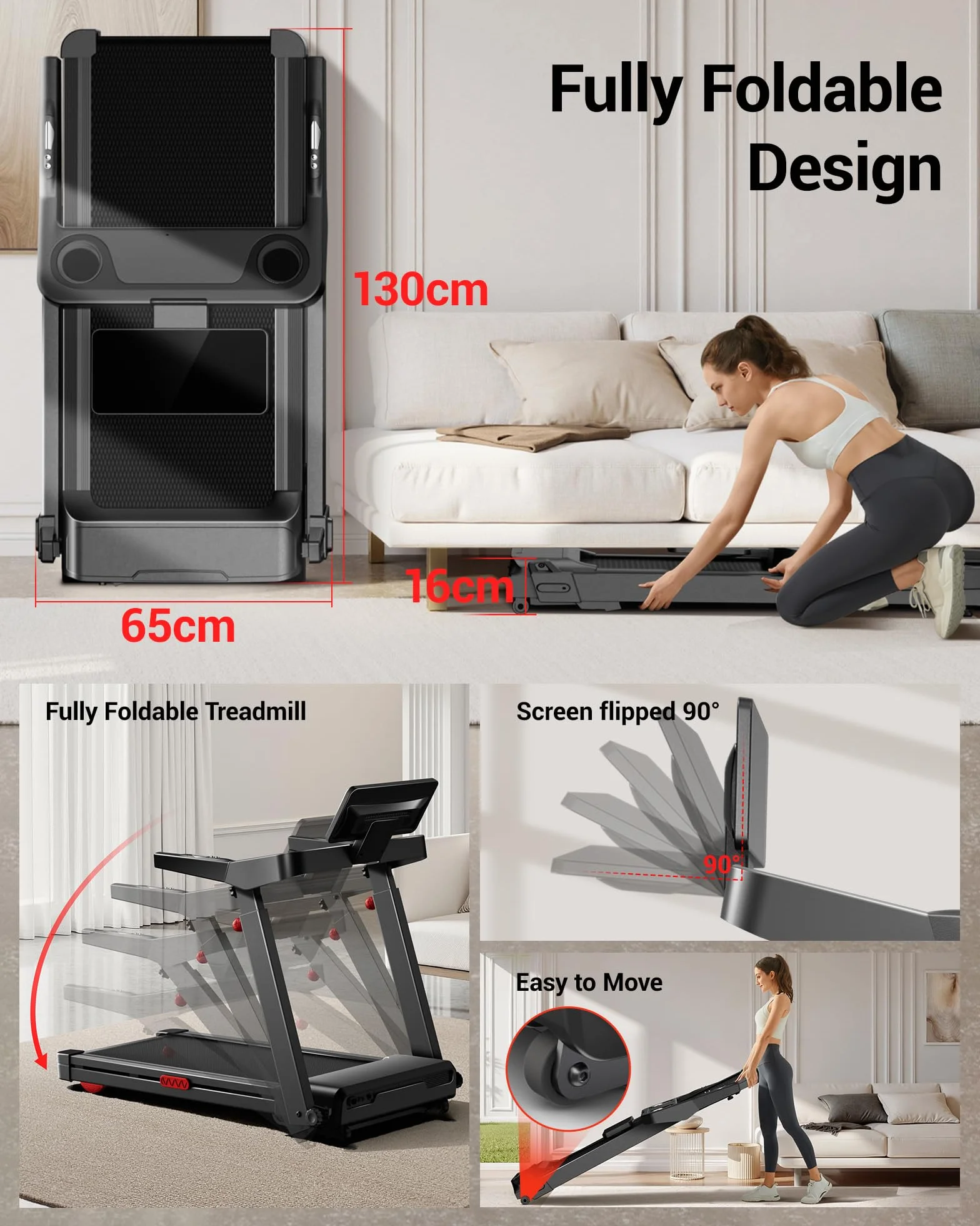LONTEK Tapis Roulant Pliable 14KM/H Inclinaison Automatique 20% Moteur 3,5CV Charge Max 180KG