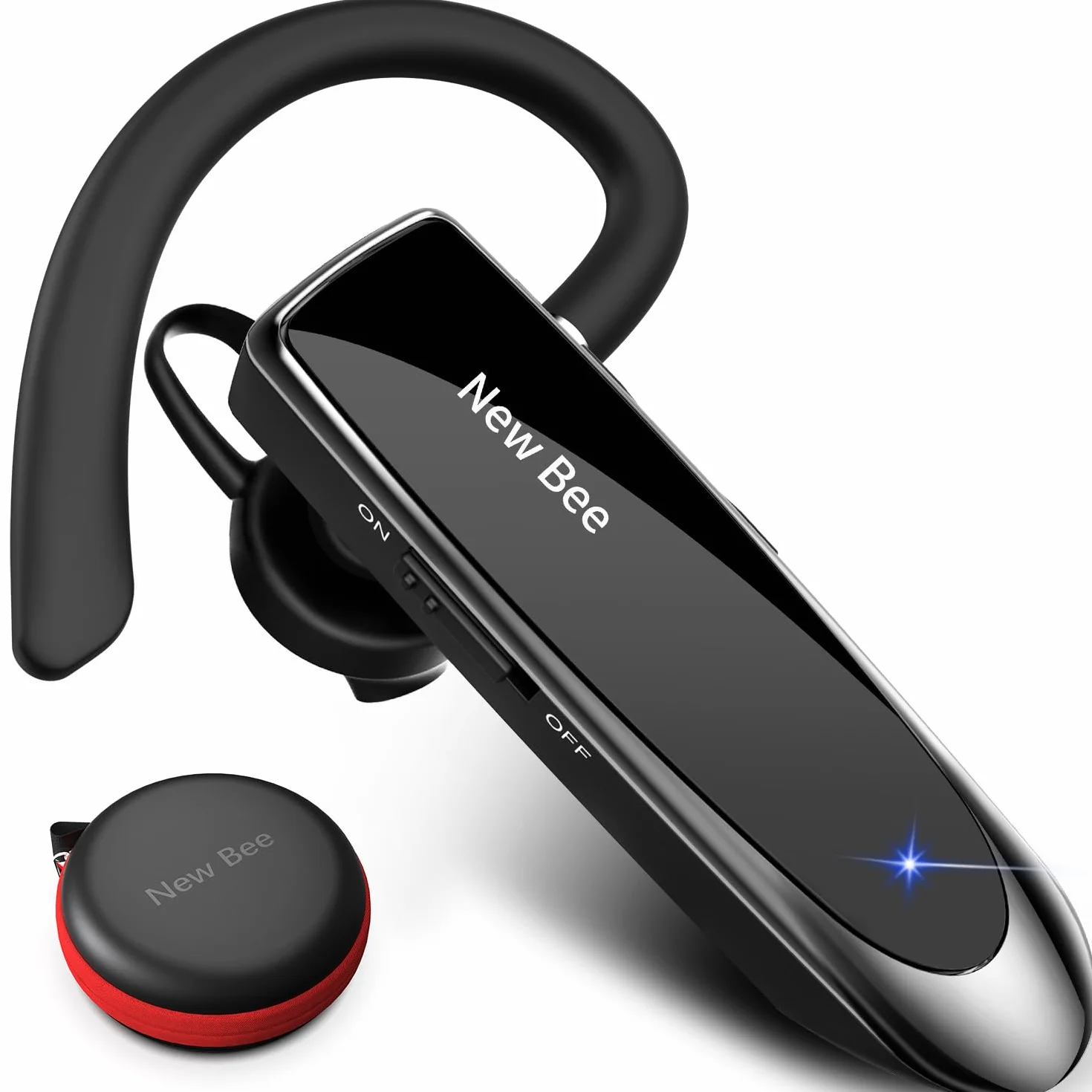 New Bee Main Libre Bluetooth Oreillette, Casque sans Fil Bluetooth avec Microphone 60 Jours en Veille Casque Mains Libres avec Microphone Casque pour iPhone Samsung, HTC, LG, Sony, PC (Noir)