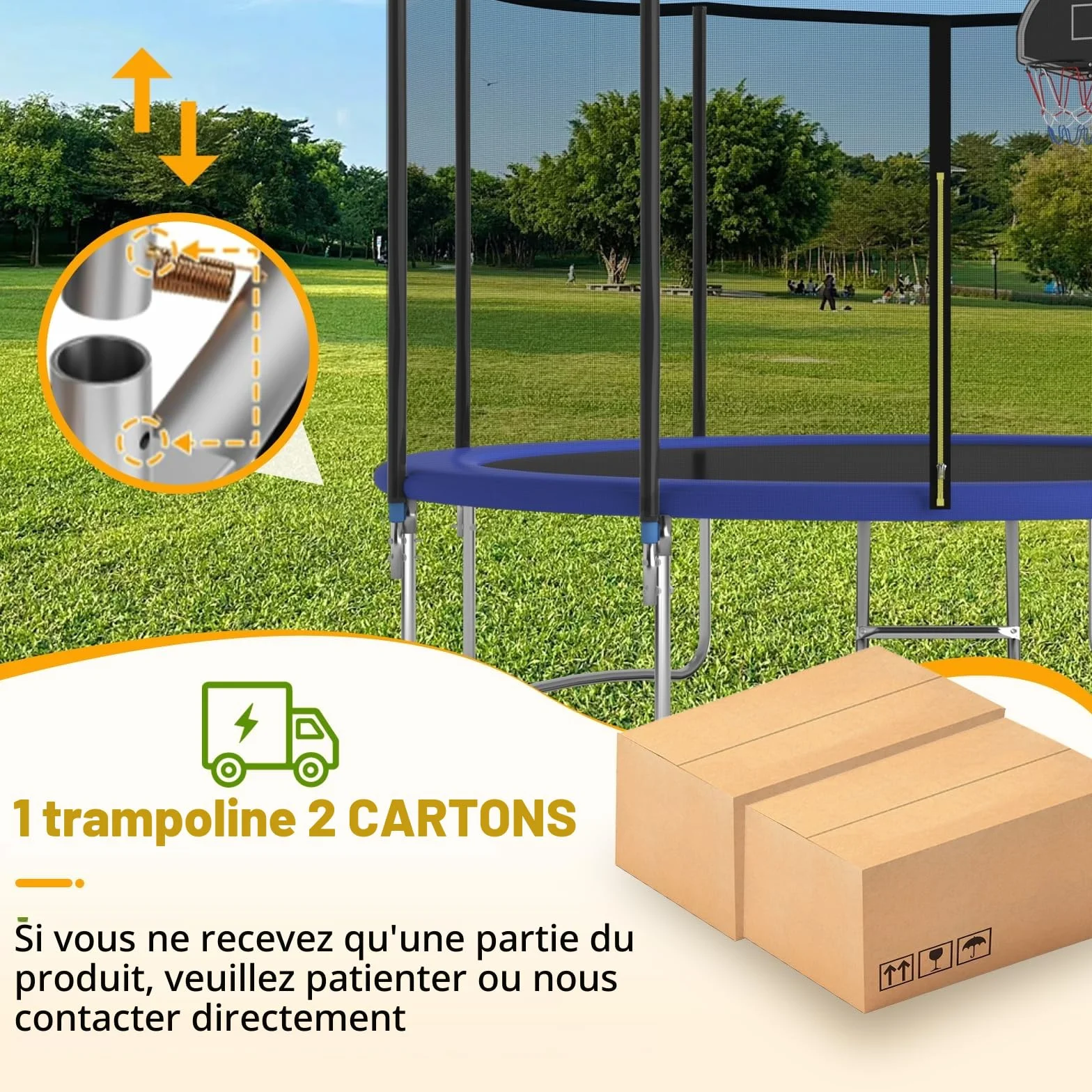 Trampoline d'extérieur 305/366 cm avec panier de basket-ball, échelle et revêtement antirouille - Charge maximale 200/272 kg