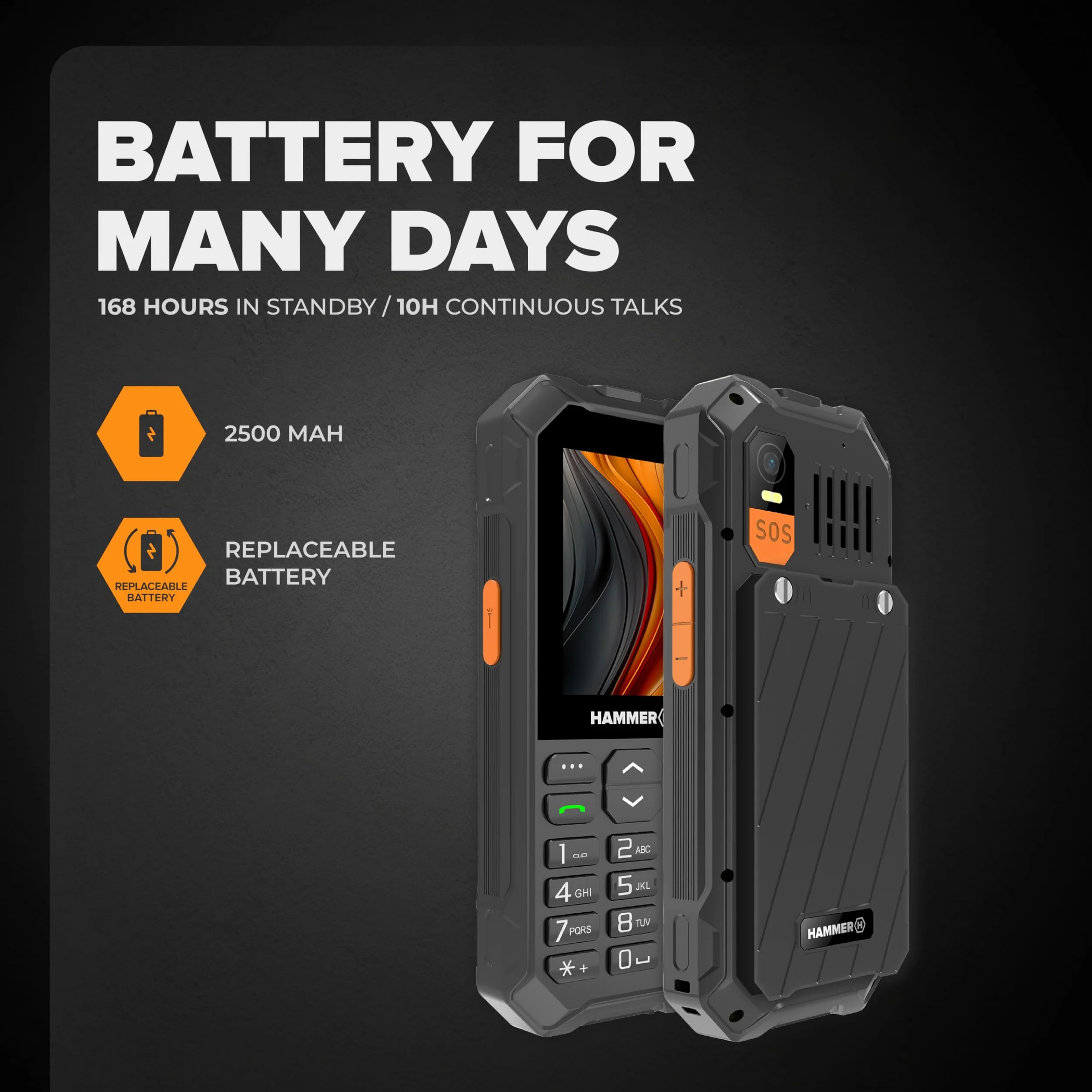 Hammer 6 LTE Téléphone à touches IP68 2500mAh 2,4 pouces