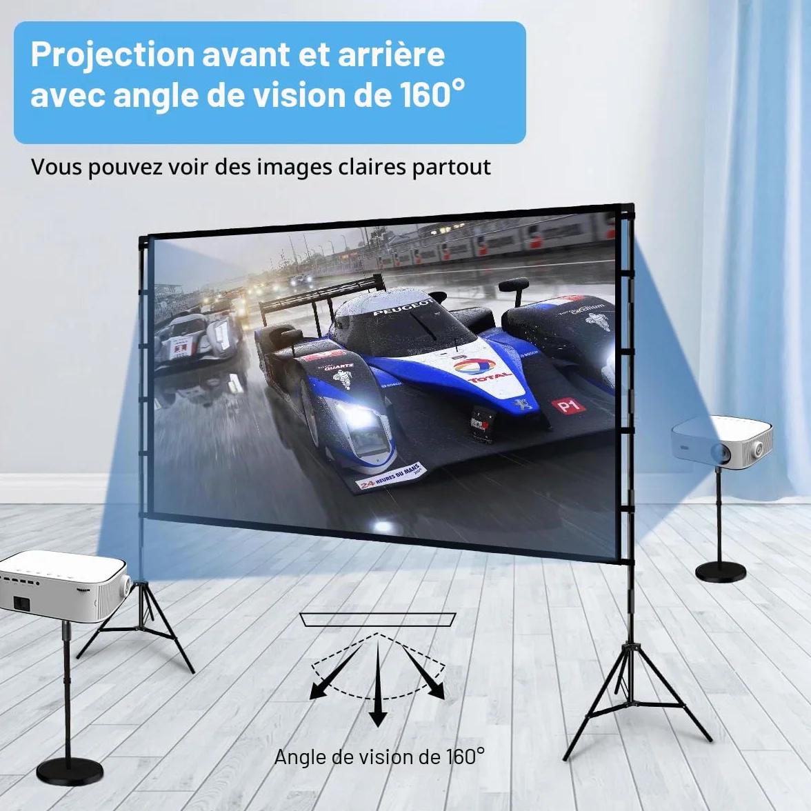 Towond Écran de Projection 120 Pouces Portatif 16:9 HD avec Support et Sac de Transport