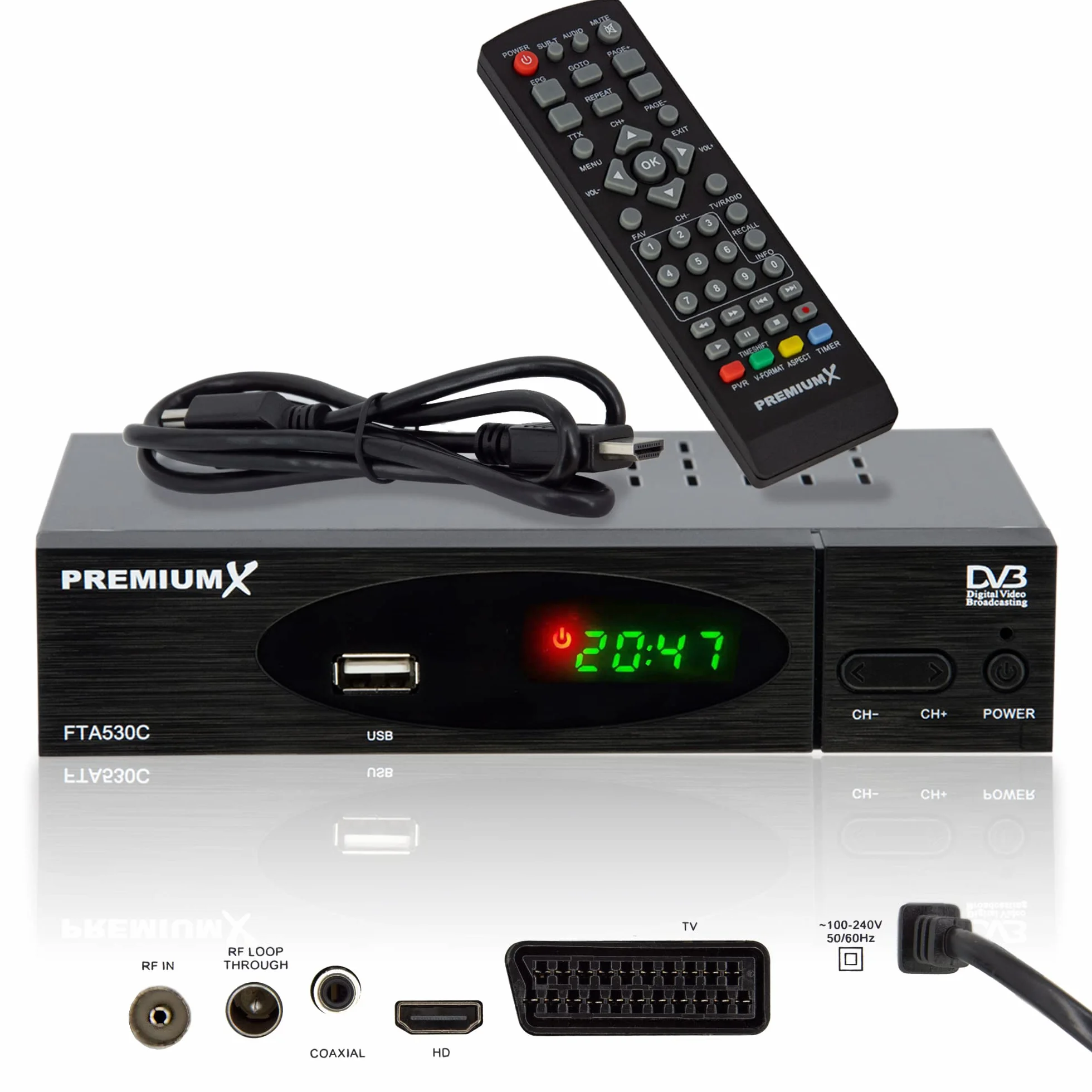 PremiumX Récepteur de câble DVB-C FTA 530C TV numérique HD | Installation de Voiture Lecteur multimédia USB SCART HDMI WiFi en Option | Télévision par câble Convient à Tous Les fournisseurs de câbles