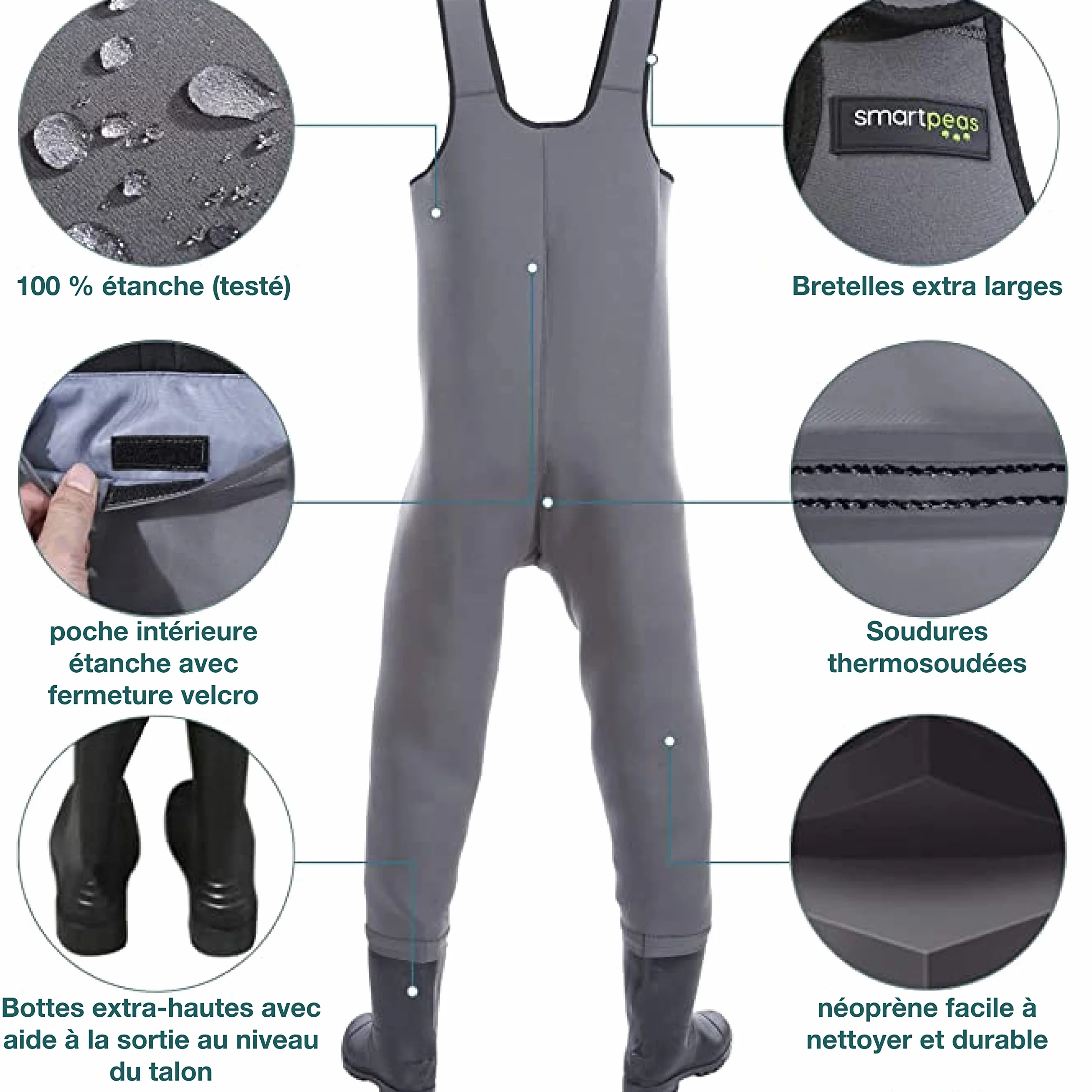 Cuissardes Néoprène Imperméables Waders Pêche Homme +1 Paire Chaussettes Thermiques