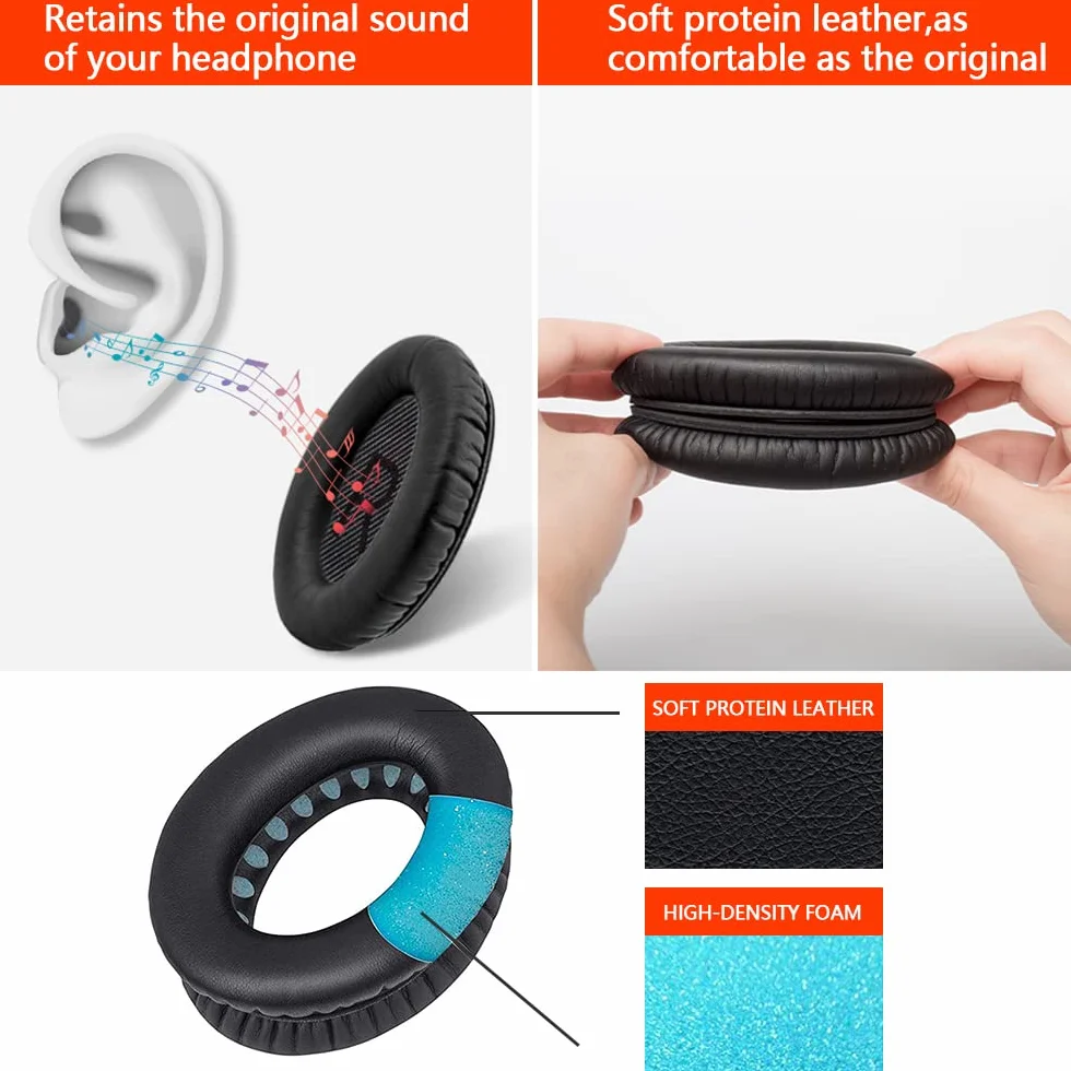Bose Coussinets d'oreille Rechange pour Casque QuietComfort QC35/QC35 II, Mousse viscoélastique et Cuir protéique, Noir, 1 Paire