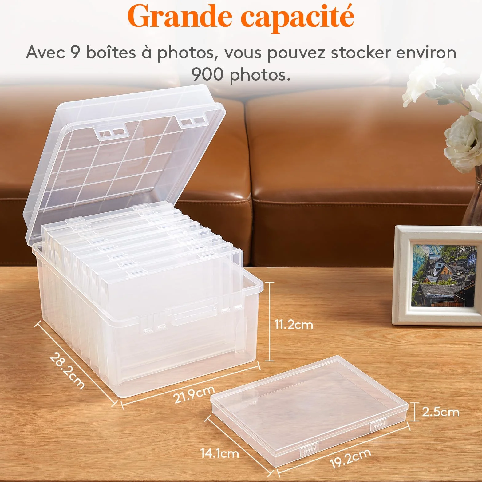 Lifewit Boîte de Rangement Photo 13x18cm 5R, 9 Boîtes Intérieures, Organisateur Photo pour Cartes, Photos, Tampons, Fournitures de Bureau avec 1 Feuille D'étiquettes Autocollante, Transparent, 1 Pièce