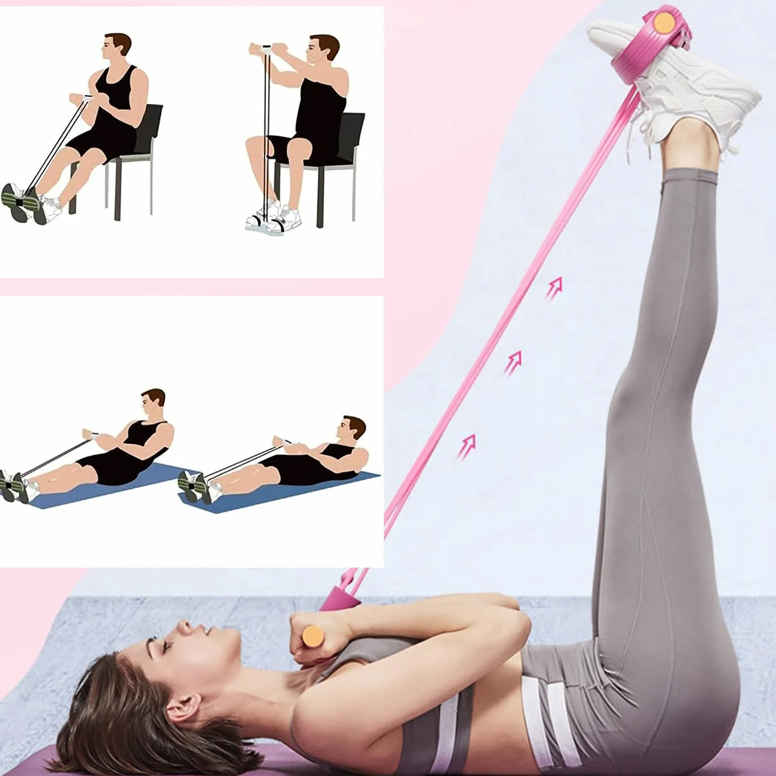 Multifonctionnelle Corde de Tension avec Figure 8 Bande de Résistance 6 Tubes Élastique Sport Expander pour Gymnase Yoga