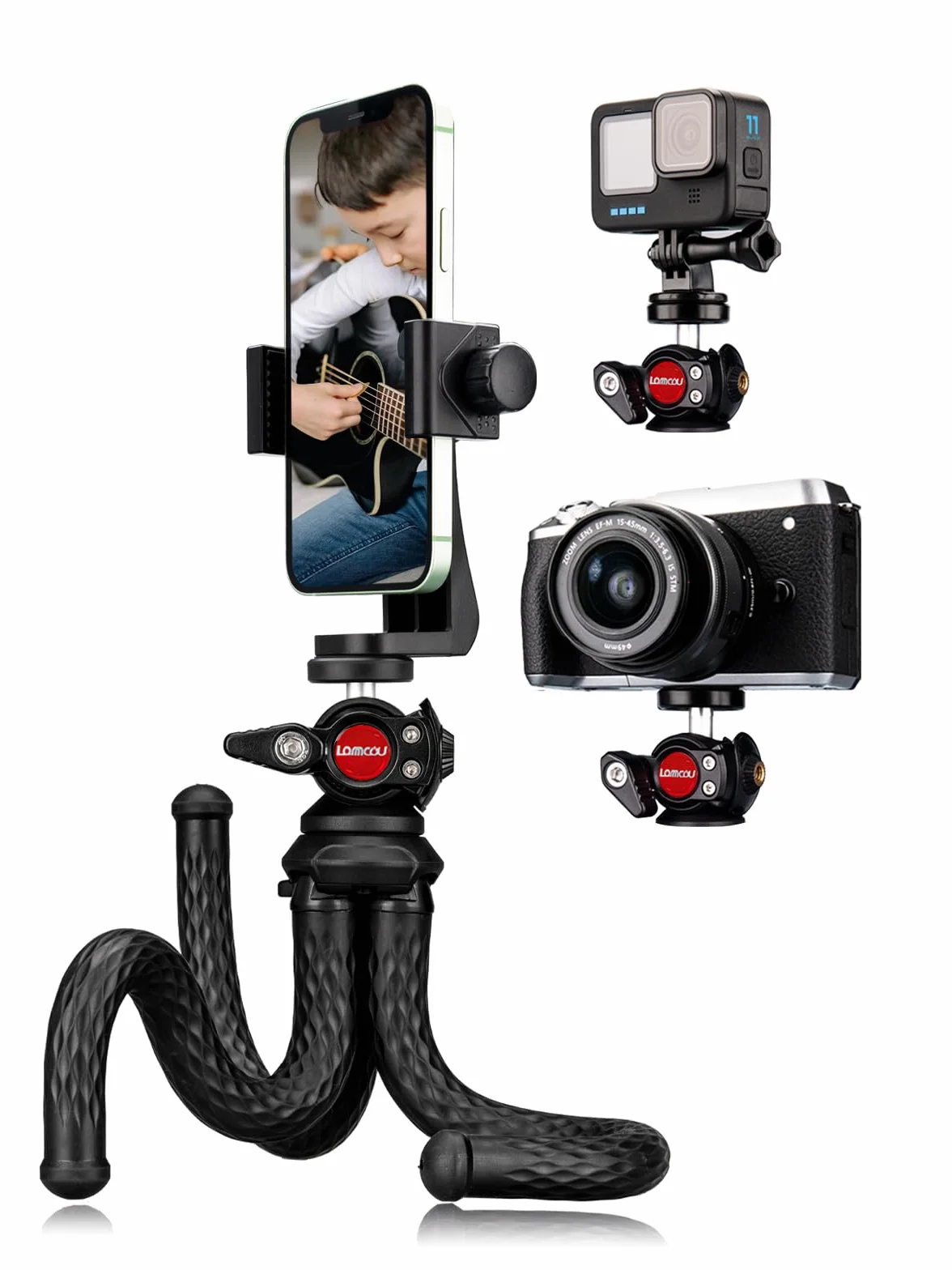 Lammcou Trépied Smartphone Flexible Mini Trepied Appareil Photo Go Pro Gorilla Octopus Trepieds Reflex Portable Voyage pour Vlogging Caméra DSLR Mini Tripod