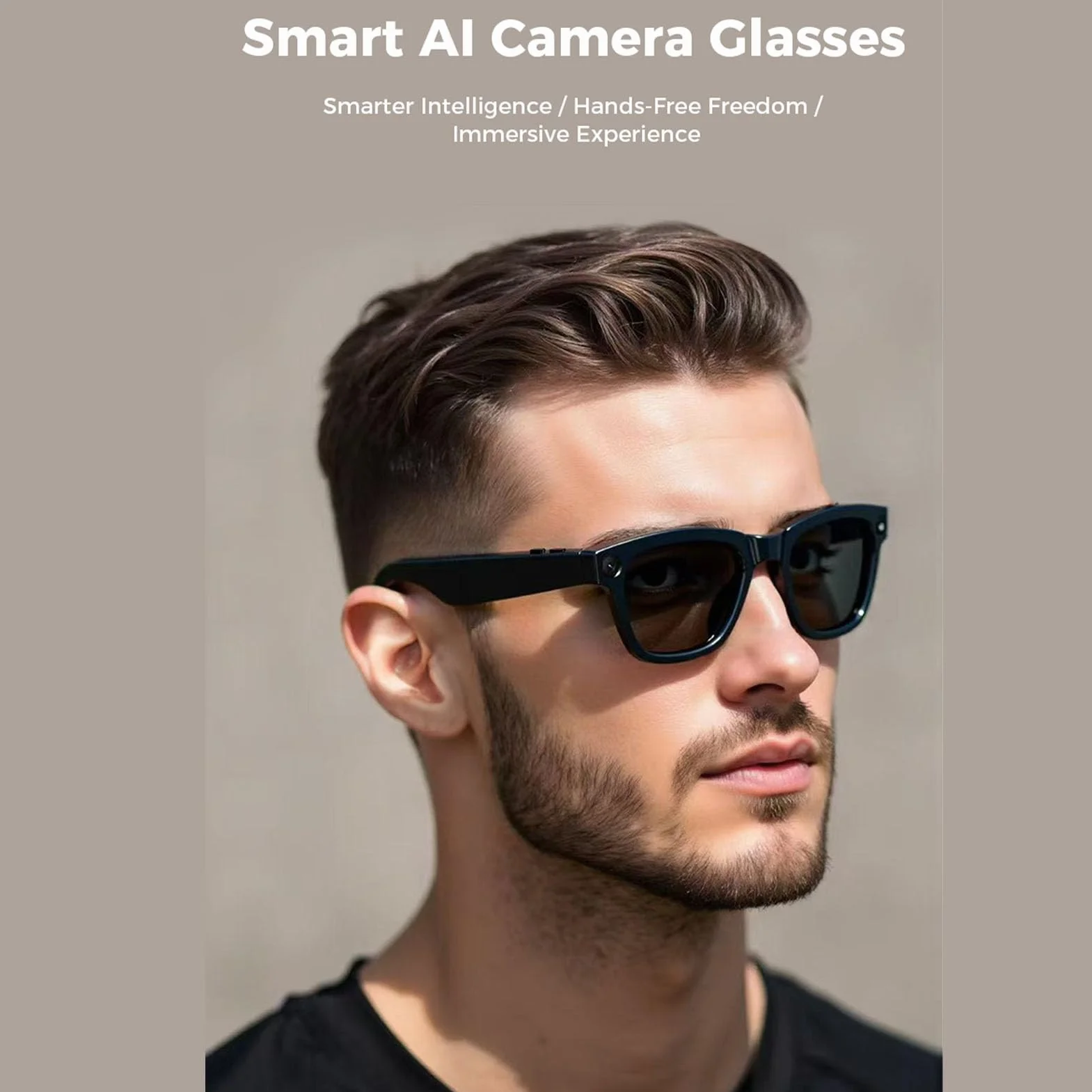 Lunettes Intelligentes, Lunettes de Traducteur Bluetooth AI avec Appareil Photo HD 5MP 1080p, Haut-parleurs, Appel Musical, Traduction 26 Langues (Sunglasses)