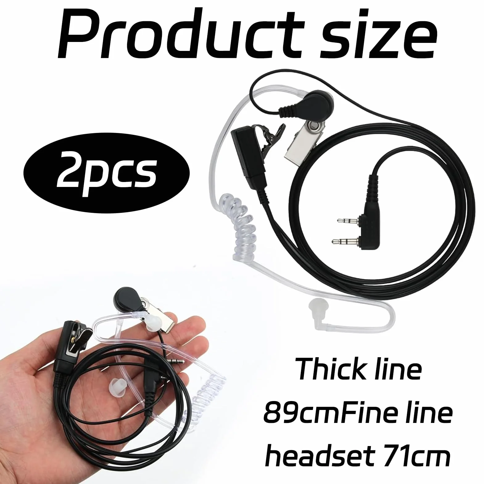 2 PCS Oreillette Talkie Walkie 2 Broches Casque Écouteur(150CM),Oreillette Talkie Walkie Radio,Compatible avec La Radio Bidirectionnelle Kenwood BAOFENG UV5R 888S RT24 RT27 HESENATE HT999.