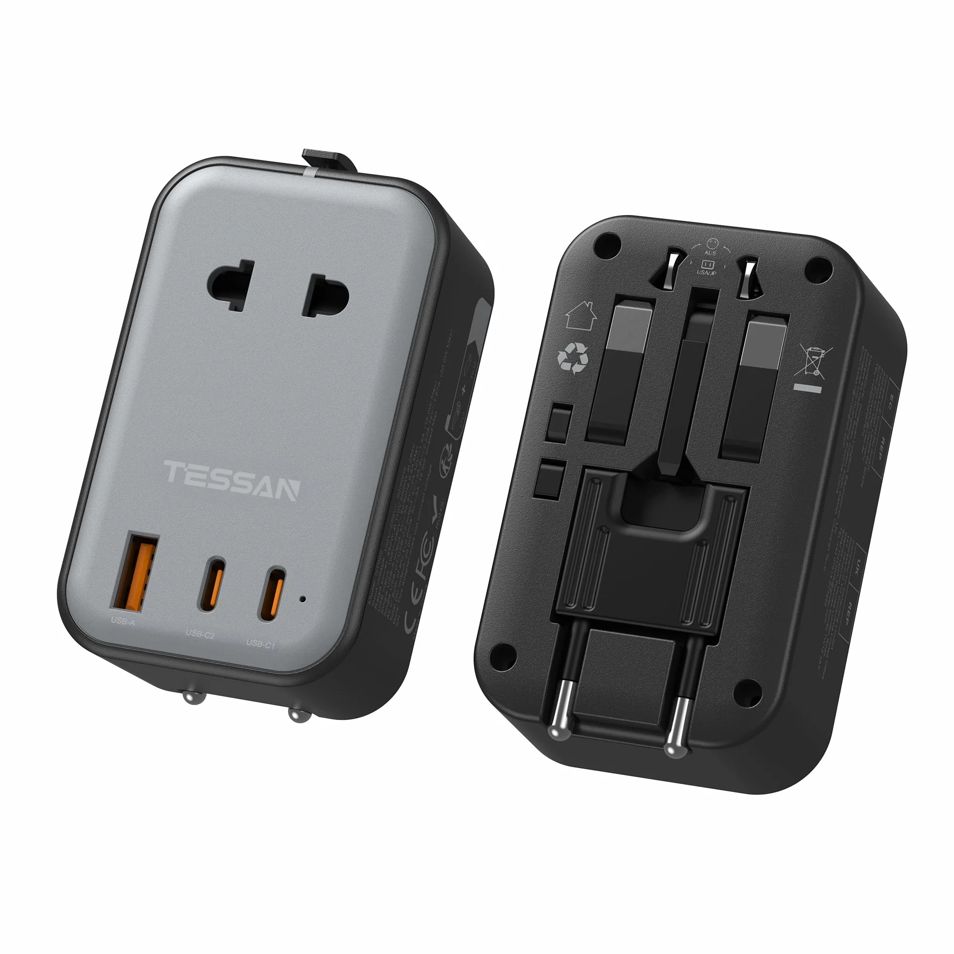 TESSAN Adaptateur Prise Universelle PD 20W, 2 USB C et 1 USB A, Voyage pour France USA Angleterre Australie Japon Chine Thaïlande