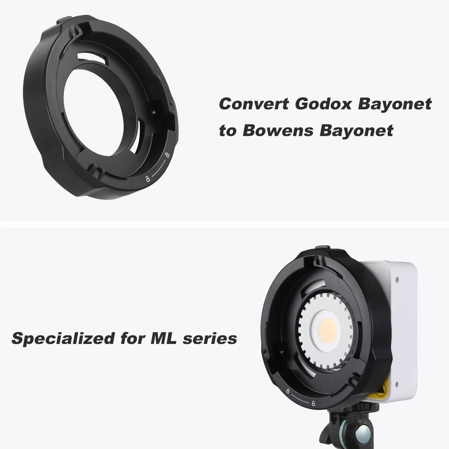 Godox ML-GB Adaptateur de conversion Bowens Mount pour Godox Mount AD300Pro, AD400Pro, ML100R, ML100Bi, ML60IIBi, ML30, ML30Bi, ML60Bi, ML60, ML60Bi