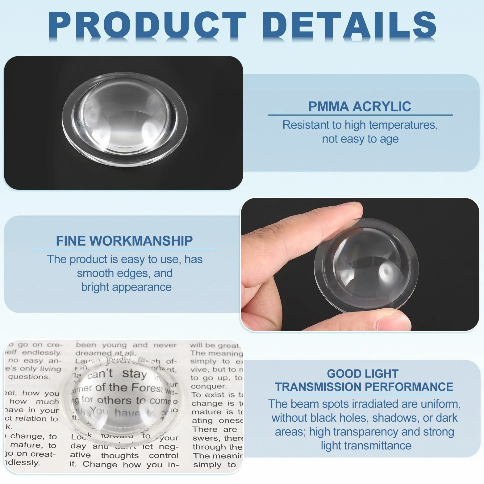 PATIKIL Diamètre 45mm Lentille Convexe Plate, 3 Pcs Hauteur 14mm PMMA Acrylique LED Optique Lentille Convexe Condenseur Avec Bord Pour Lampe Torche Voiture Vélo Projecteur, Transparent