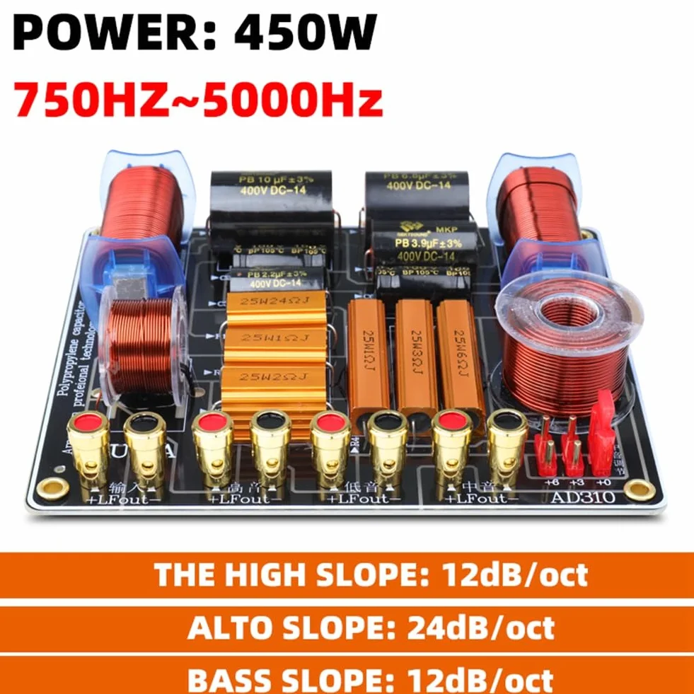 Haut-Parleur Professionnel à Trois Voies 450 W Répartiteur 750 Hz/5 000 Hz Filtre Croisé Audio Scène Home Cinéma