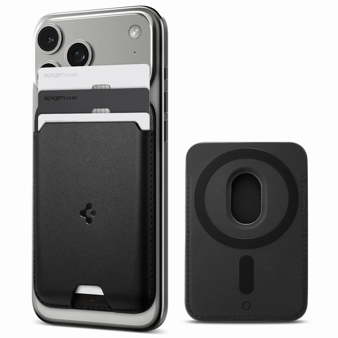 Spigen Valentinus MagFit Portefeuille magnétique pour 3 Cartes Compatible iPhone 17/16/15/14/13/12 Noir