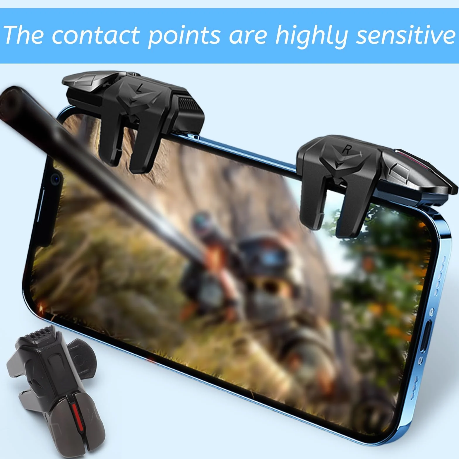 Manette Jeu Mobile Trigger Controller L1R1 L2R2, Manette Smartphone pour PUBG Mobile & Call of Duty Android iPhone iOS, Joystick Téléphone Portable & Accessoires Gaming avec Doigts Antidérapants