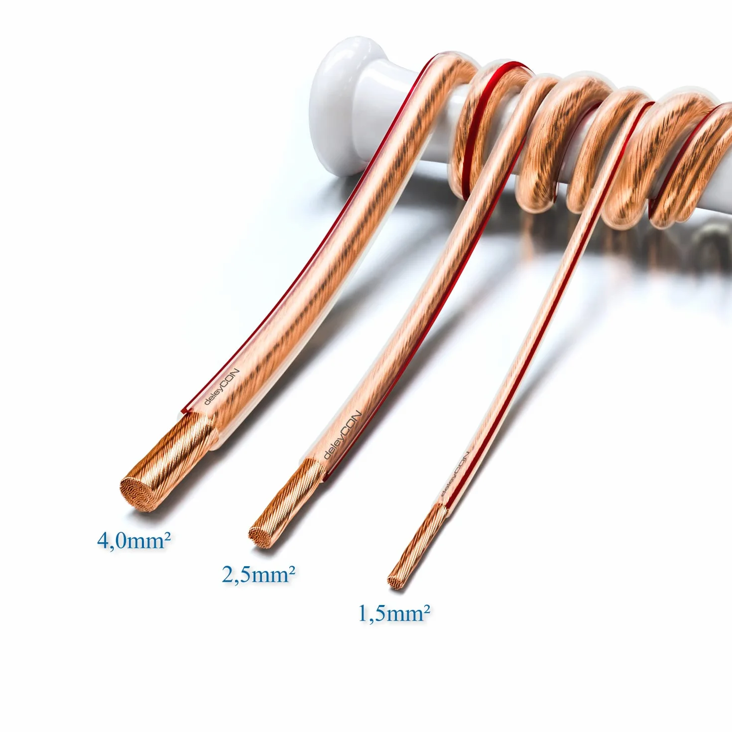 deleyCON 10m Câble Haut-Parleurs 2x 2,5 mm² - Pur Cuivre OFC - Audio pour Enceintes HiFi & Surround - Repérage des Polarités - Transparent