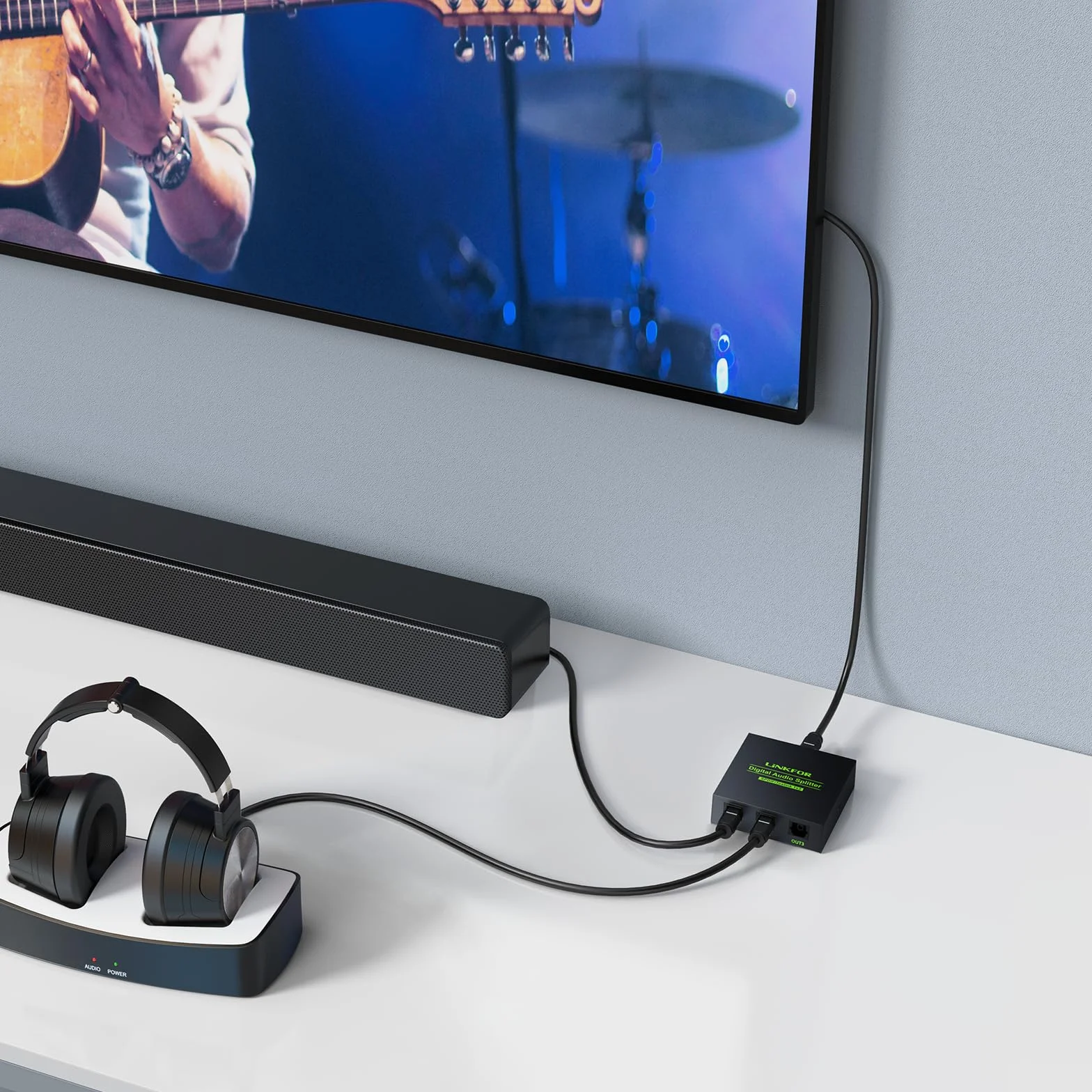 LiNKFOR Répartiteur audio optique 1 x 3 SPDIF Toslink en alliage d'aluminium 1 entrée 3 sorties prend en charge LPCM 2.0 DTS pour Dolby-AC3 Compatible avec PS3 DVD HDTV STB