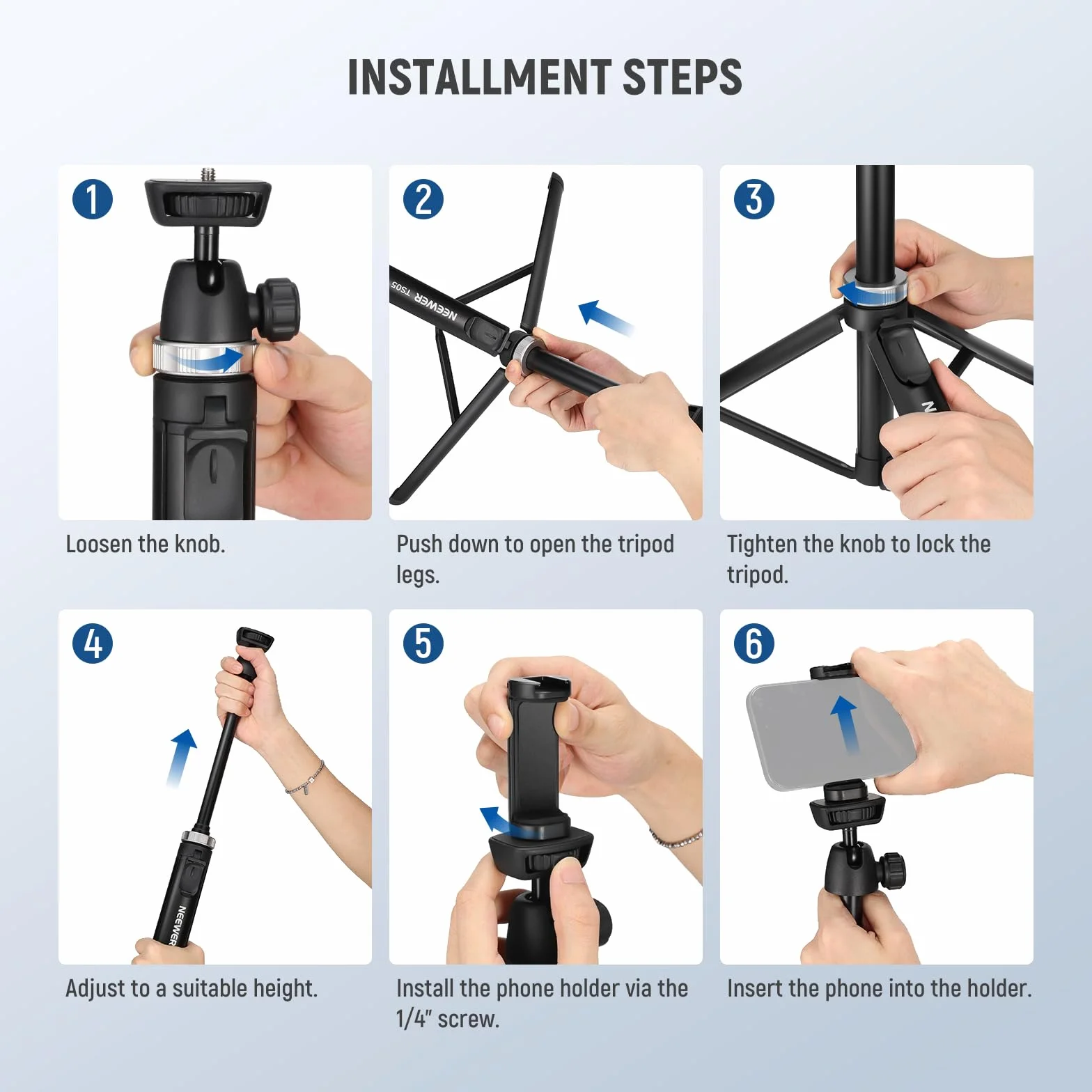 NEEWER Trépied Téléphone Portable & Appareil Photo avec Télécommande, 165,5cm Perche Selfie Métal Trépied Voyage Vlog pour iPhone avec Support Téléphone, pour Canon Sony GoPro, TS05