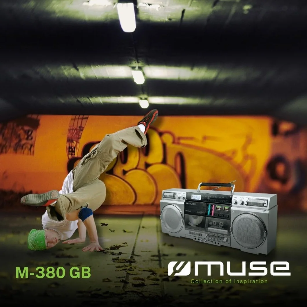 Muse M-380GBS Boombox Cassettes rétro Lecteur CD AUX Bluetooth Compatible Smartphone Enregistreur Cassette Design Vintage