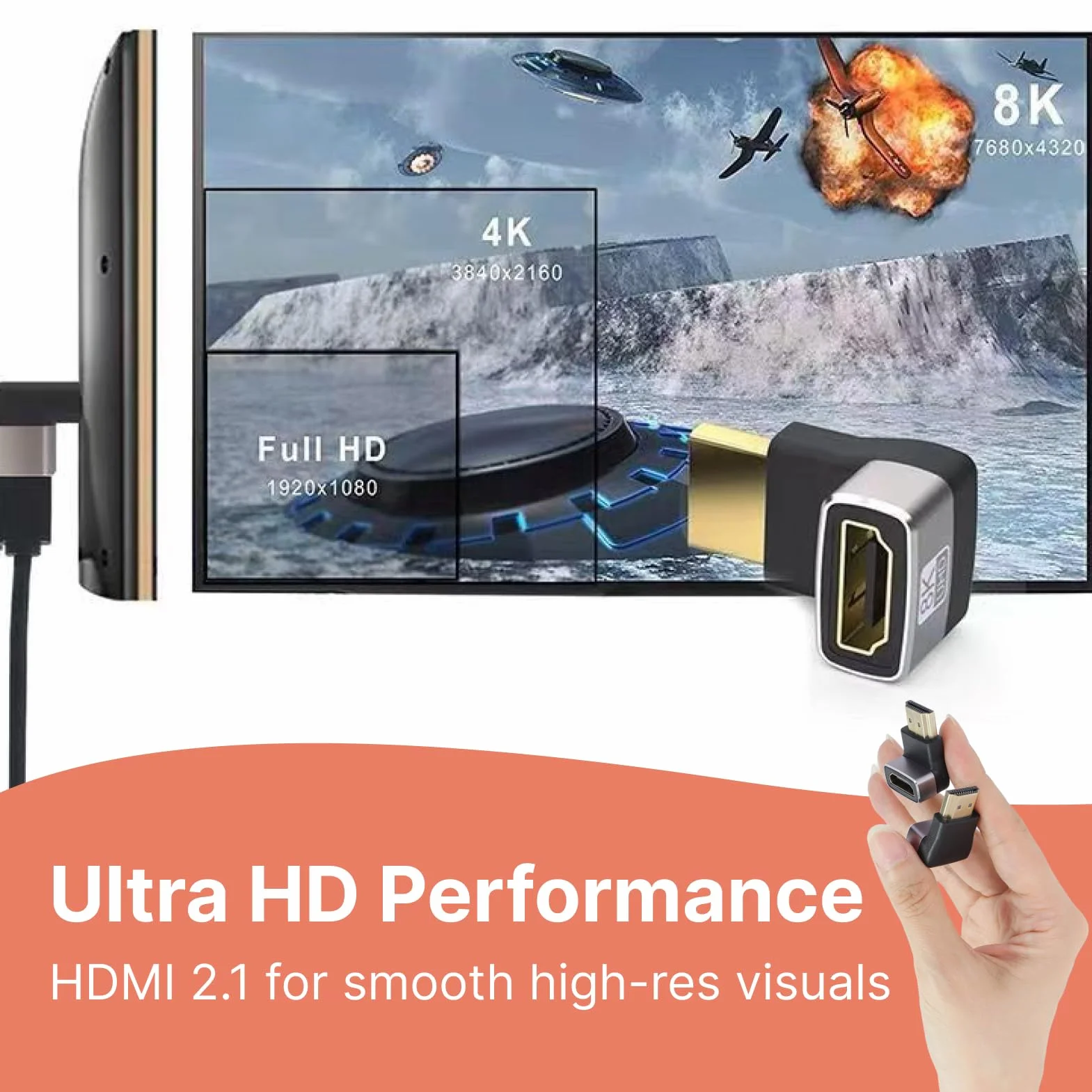 2 Pièces Adaptateur HDMI Coudé 8K, câble HDMI 2.1 et Rallonge HDMI Male Femelle, Coudé 90° et 270°, Connecteur Angle Droit Plaqué Or, Compatible TV, Moniteur, Laptop, Console, Prise HD MI Fiable
