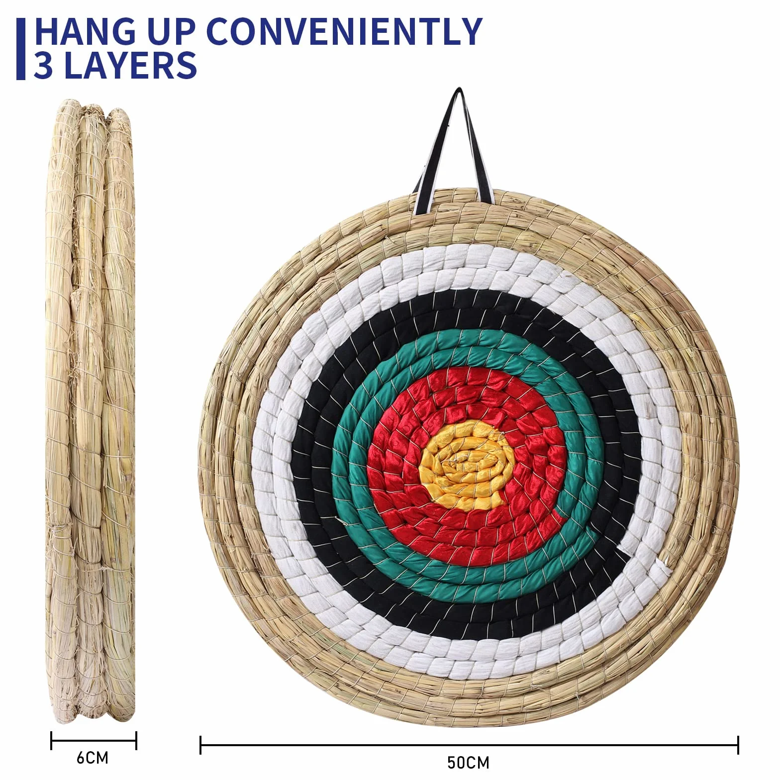 Cible de tir à l'arc 50cm en paille traditionnelle faite à la main pour chasse et arbalète