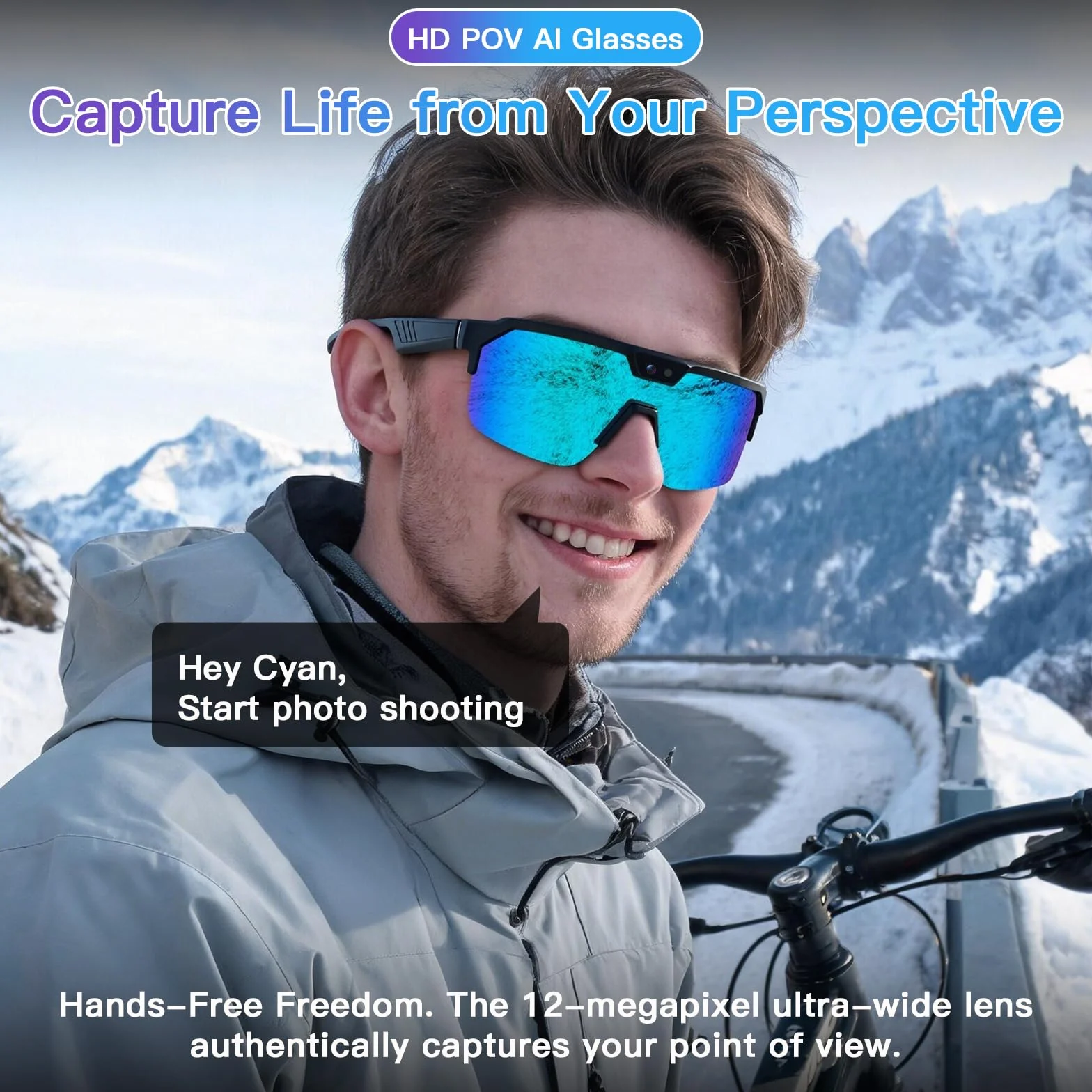 Lunettes Caméra Sport, Caméra 8 MP, Haut-Parleurs Ouverts, Verres Anti-éblouissants, Lunettes Connectées avec Vidéo, Photo et Détection IA d’Objets, AI Smart Glasses Pour Cyclisme, VTT, Randonnée