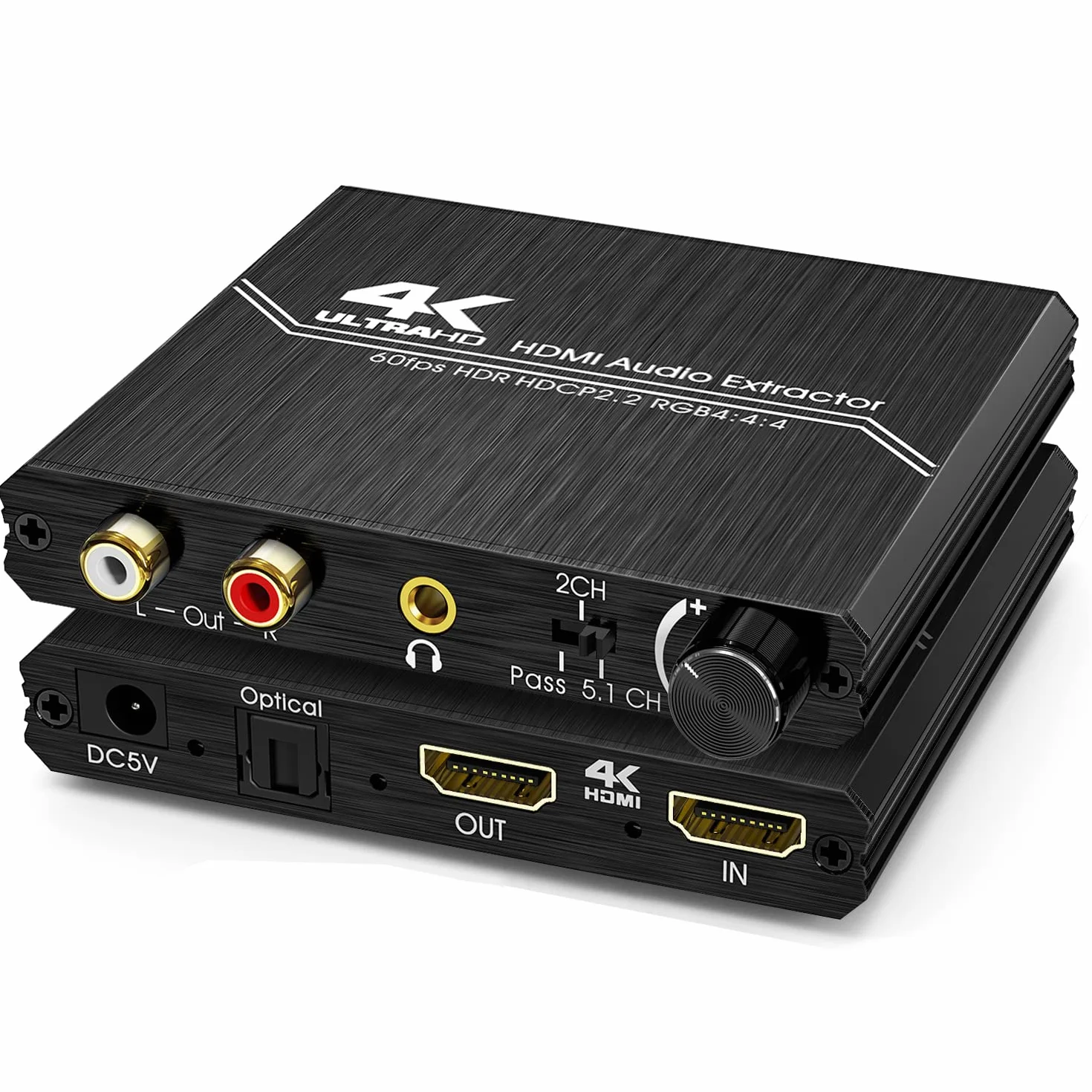 Tendak Extracteur Audio HDMI 2.0 – Répartiteur Audio HDMI 4K vers Spdif Optique 3,5 mm AUX Stéréo RCA L/R Convertisseur Audio avec Contrôle Volume Prise en Charge 4K@60Hz HDCP 2.2 HDR 3D YUV 4:4:4