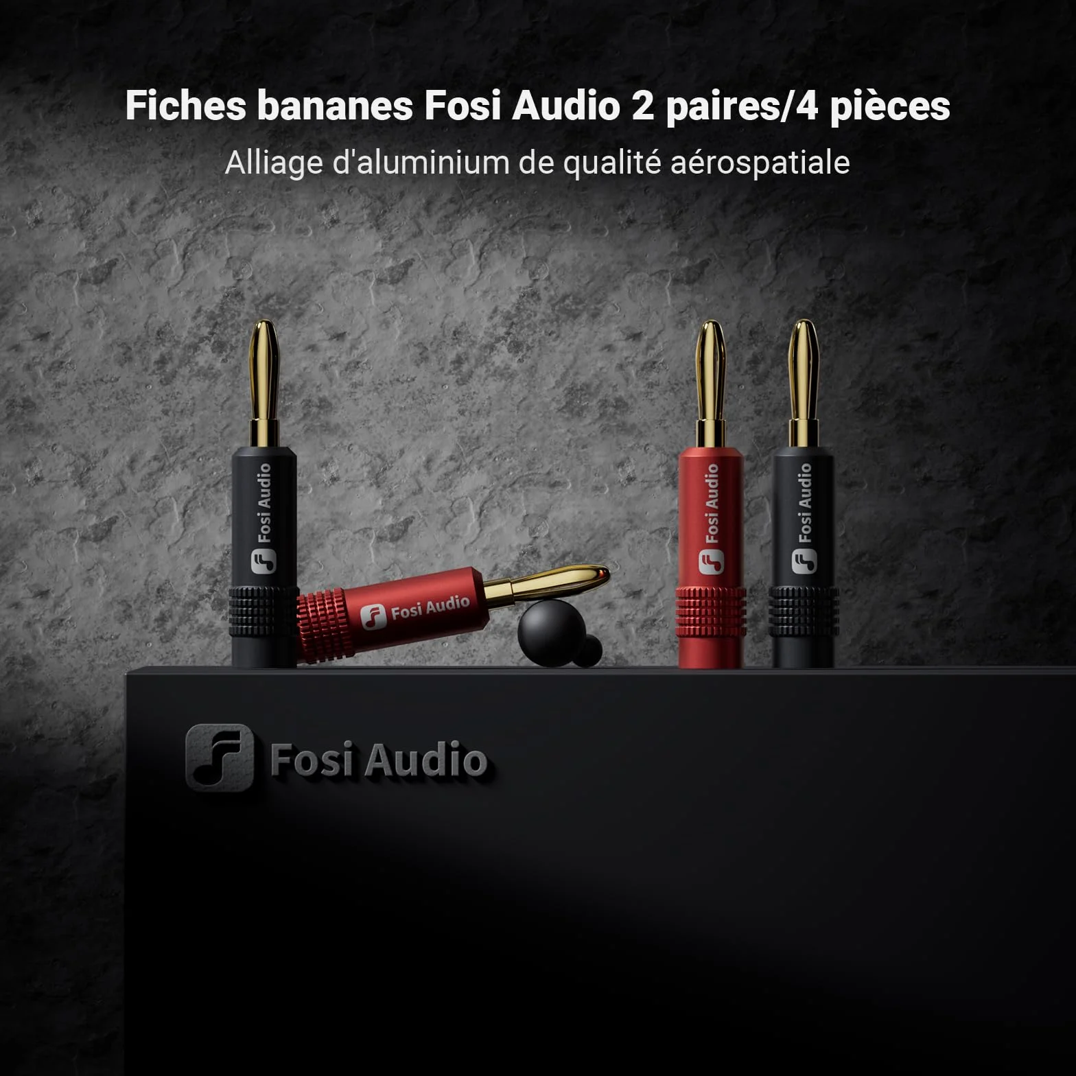 Fosi Audio Fiches Bananes pour Câbles d'enceintes, 2 Paires Plaquées or