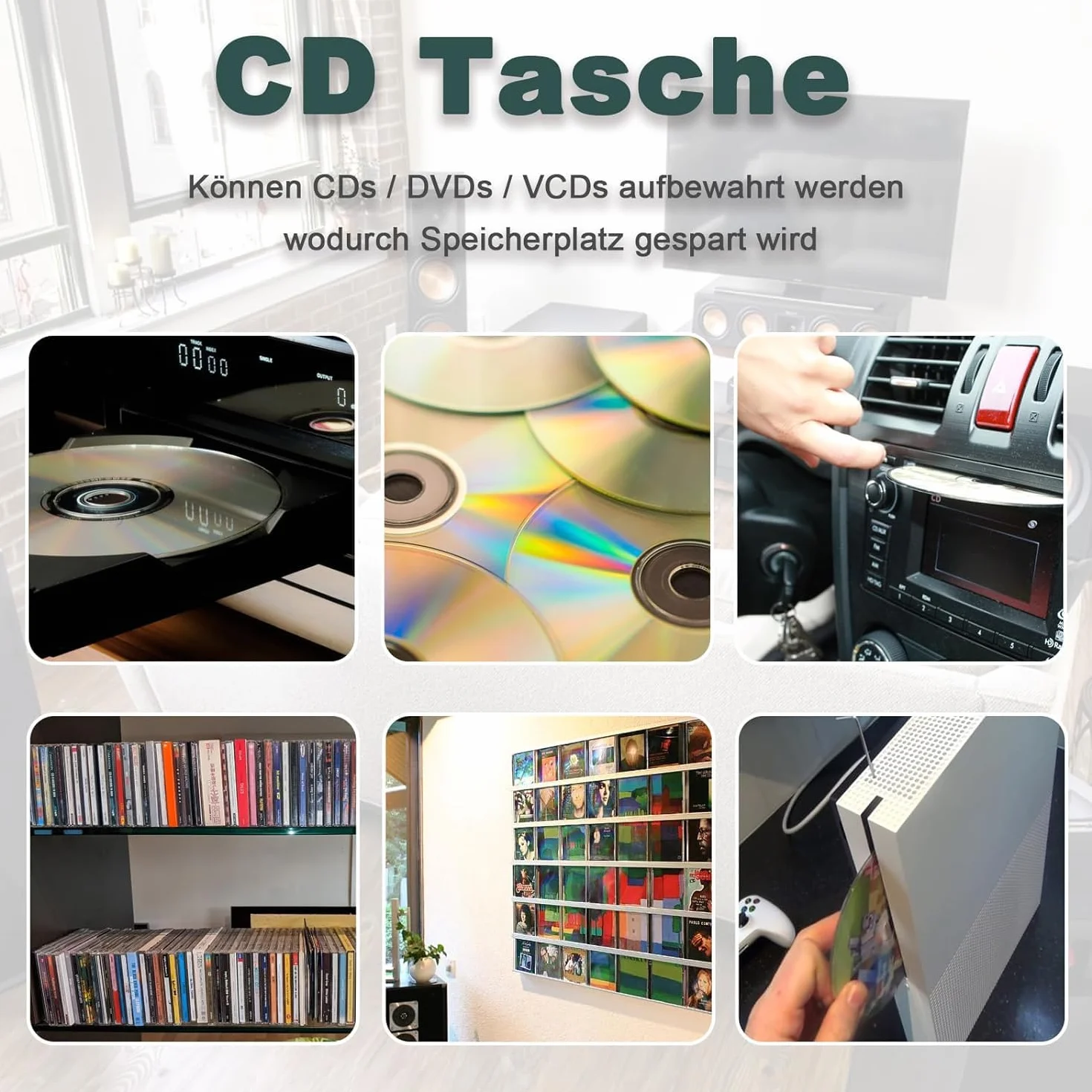Sac de Rangement CD pour 40 Disques CD DVD, Voiture et Maison, Vert