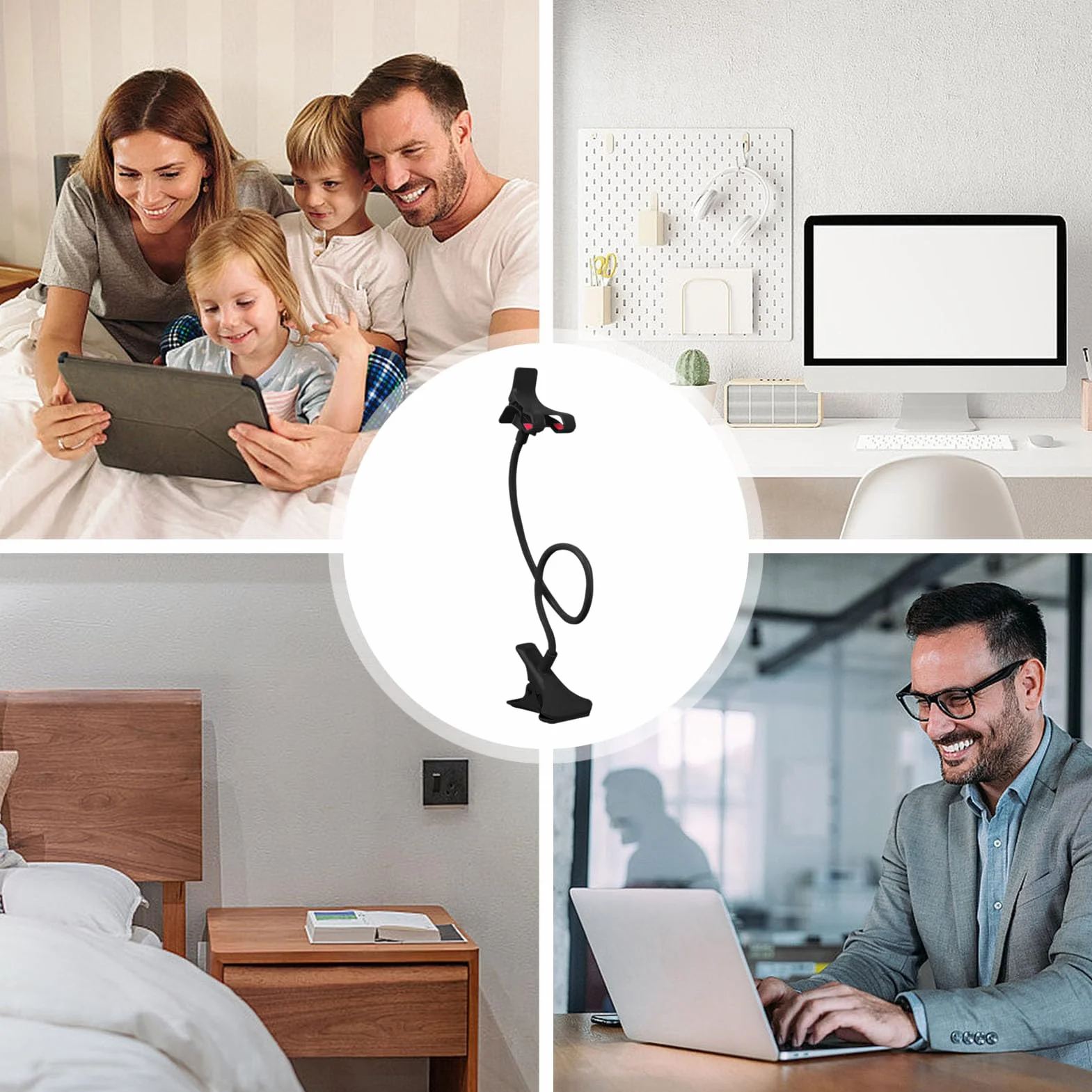 Générique Support Téléphone à Col de Cygne - Bras Long Réglable avec Support pour Tête de Lit ou Chevet,Pince Multifonction pour Smartphones - Fixation Stable Gym, Chambre, Cuisine