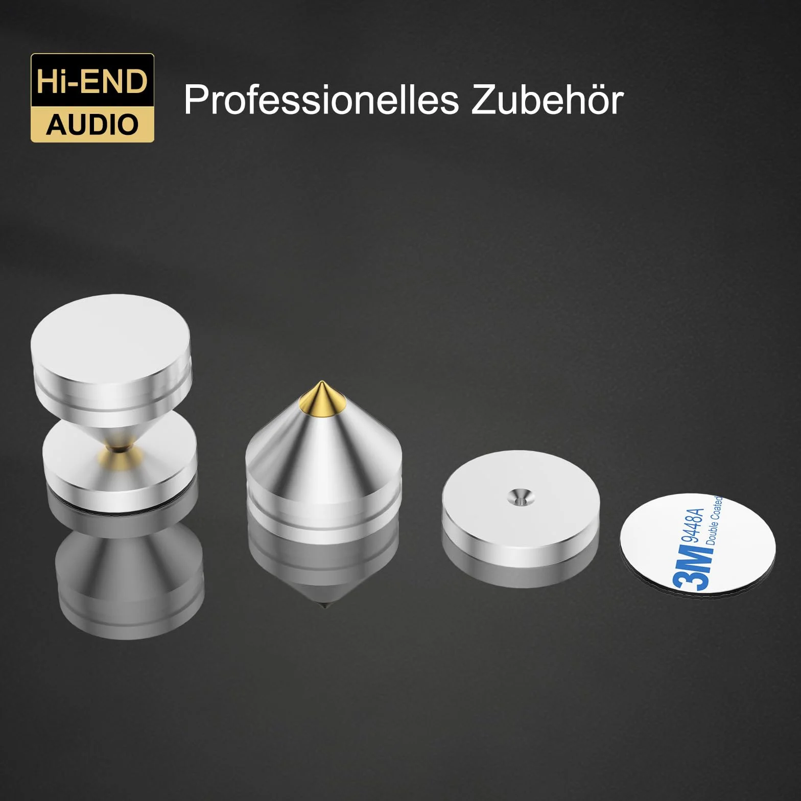 Lot de 8 pointes de haut-parleur, support de haut-parleur, amplificateur audio HiFi, DAC, CD, isolation phonique, pieds en alliage d'aluminium, pieds en alliage d'aluminium (argenté)