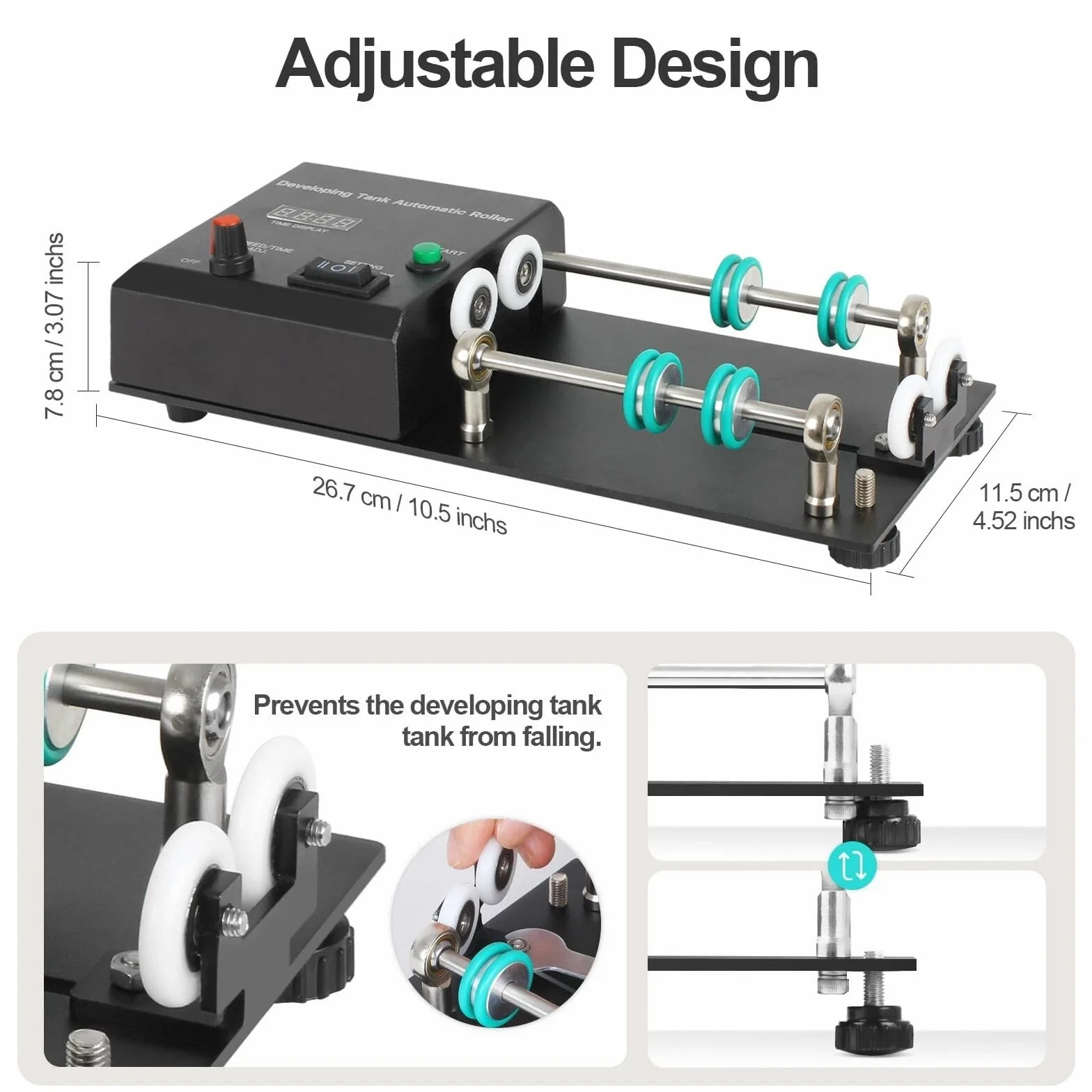 Développeuse automatique films, machine développement films chambre noire, vitesse réglable 20 à 280 tr/min, minuterie de 1 à 30 minutes, avec tige d'extension, 4 programmes prédéfinis