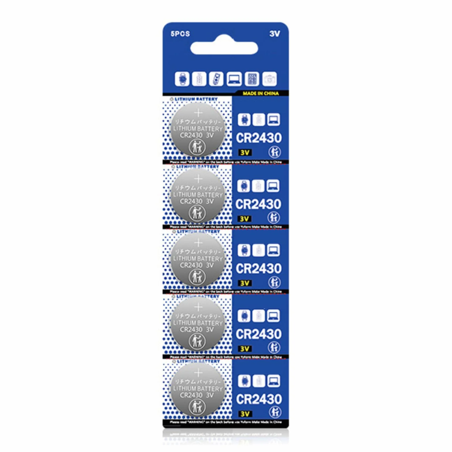 Lot de 5 piles bouton au lithium CR2430 DL2430 KL2430 KECR2430 KECR2430 3 V 270 mAh pour télécommandes et flashes jouet