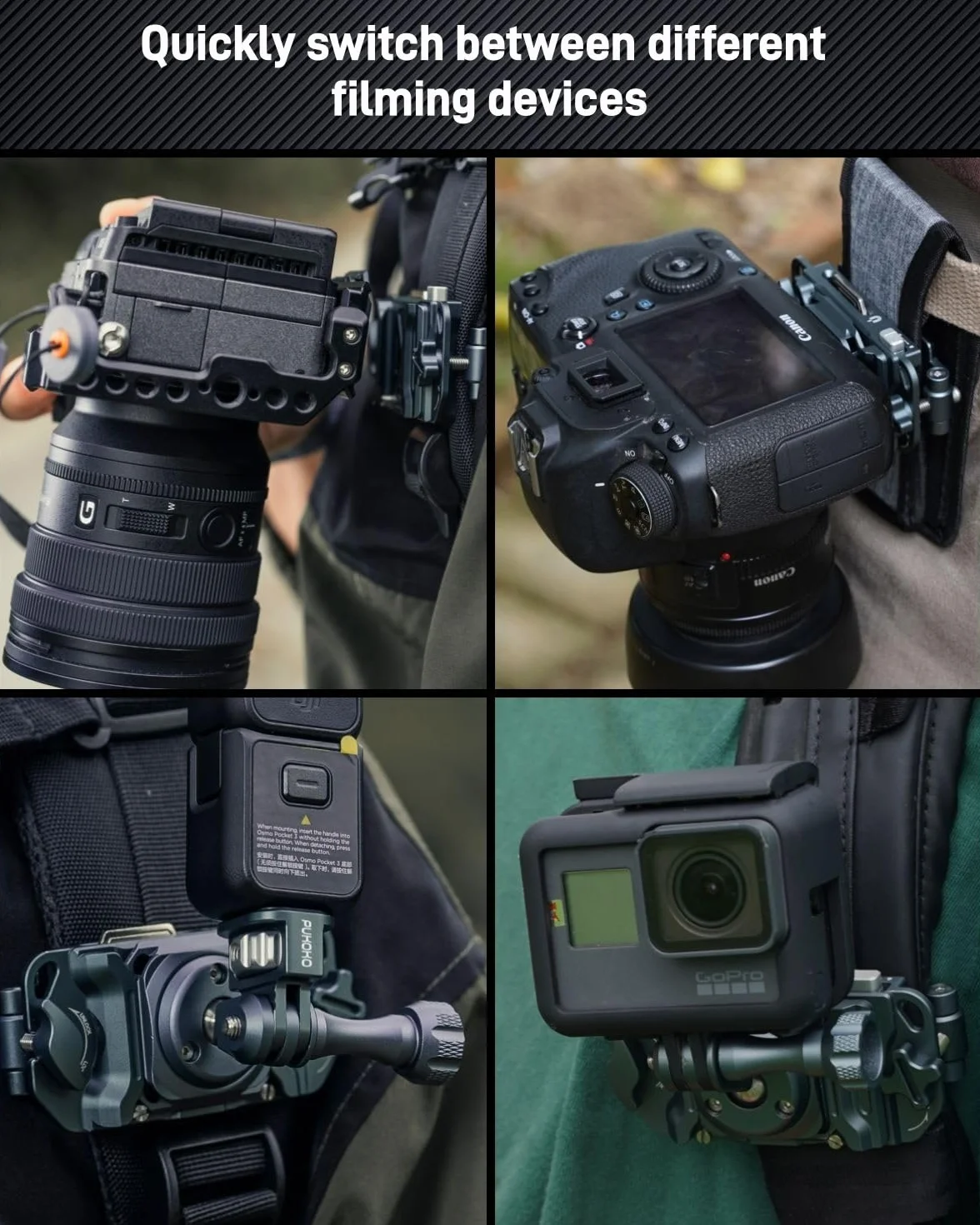 Pince d'Appareil Photo, Pince de Sac a Dos d'Appareil Photo,Système de Montage Rapide avec Trou de Vis de 1/4'', Compatible avec DSLR、Caméra de Sport